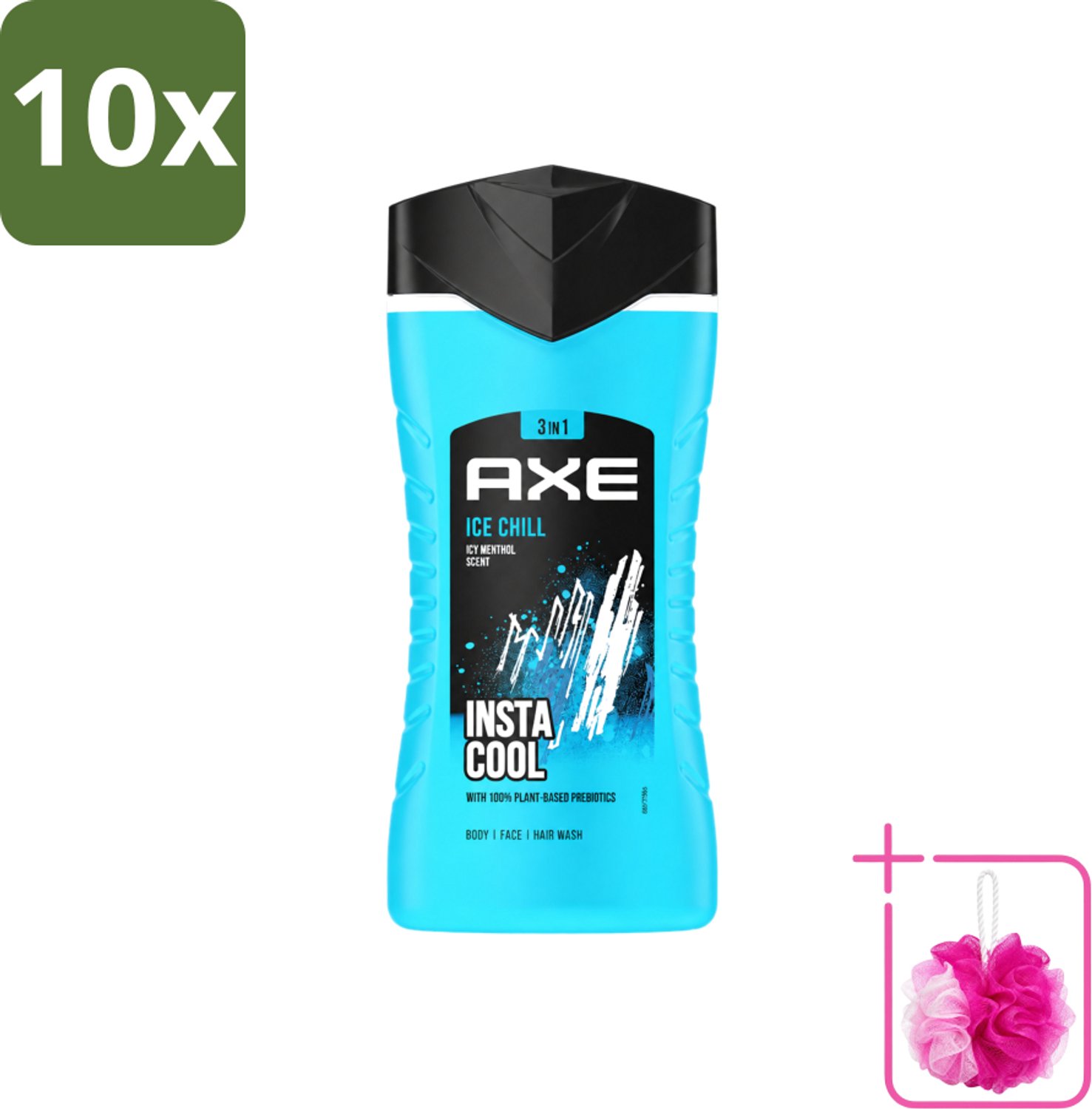 10 x Axe - 3-in-1 Douchegel - Ice Chill - Icy Menthol - Insta Cool - 100% Plantaardig - 150 ml - Bulkverpakking - Douchegel - Douchemop - Menthol