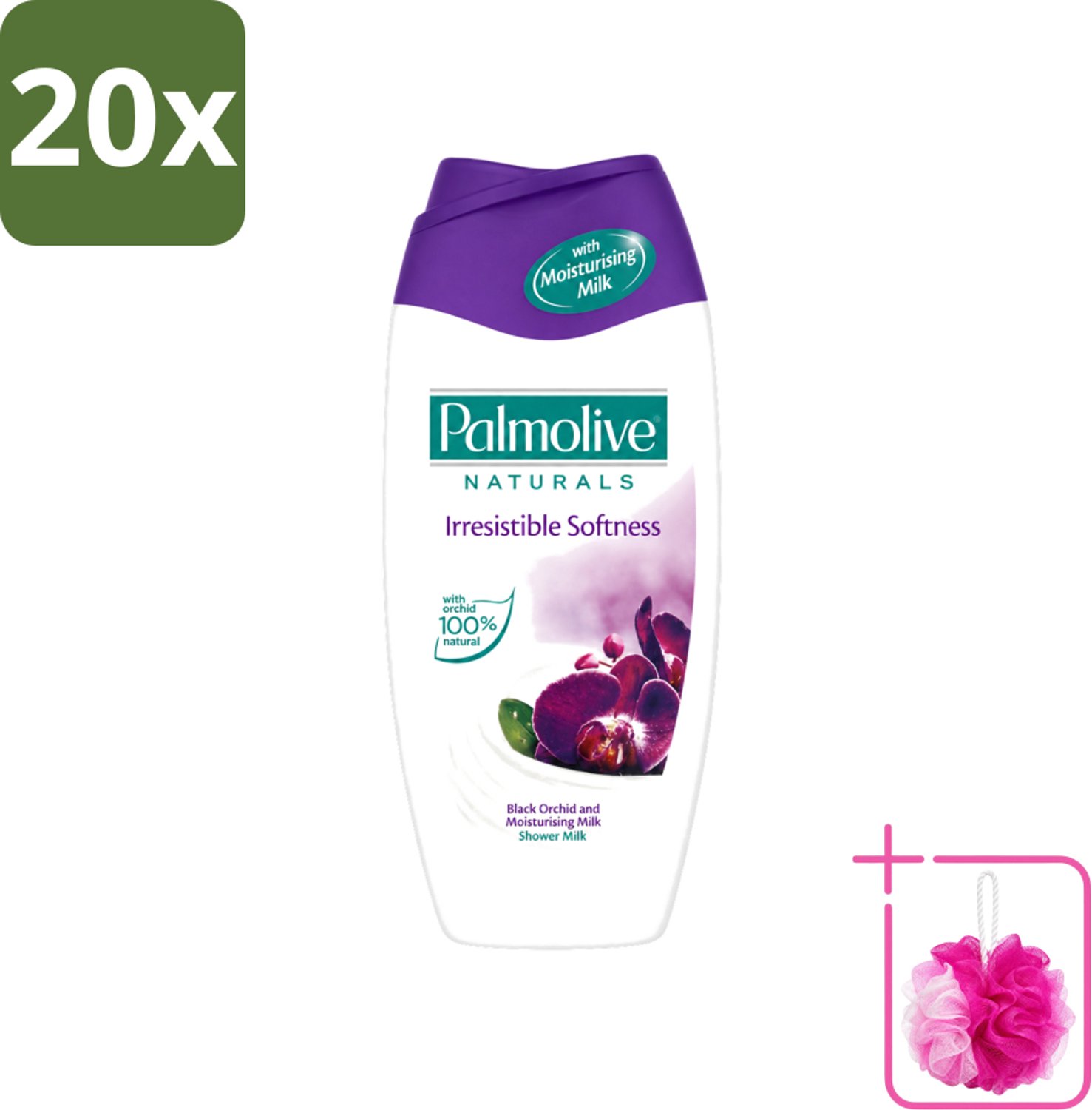 20 x Palmolive Naturals - Douchecrème - Onweerstaanbaar Zacht - 250 ml - Bulkverpakking - Douchegel orchidee melk - Douchemop - Hydraterende douchegel