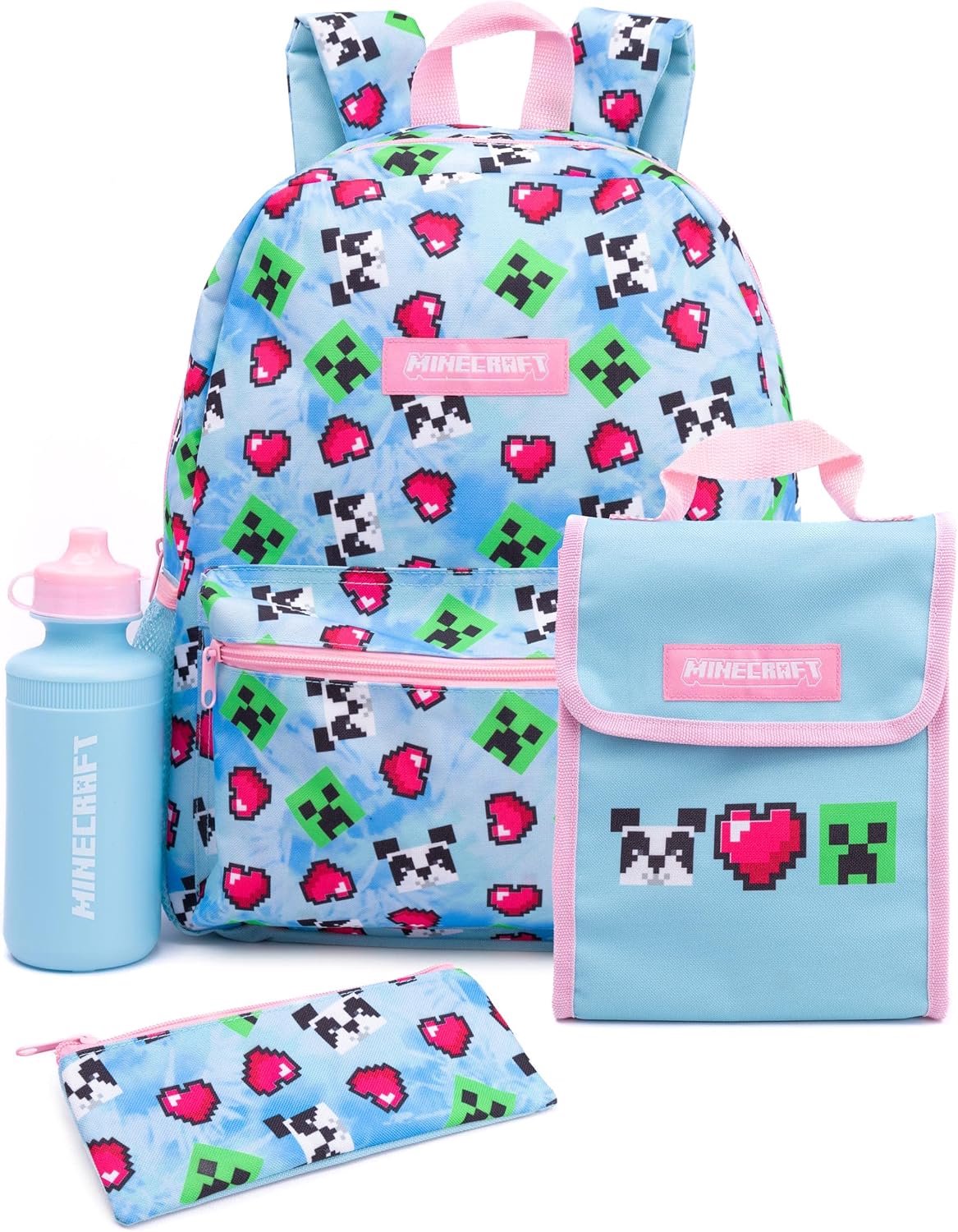 Minecraft Rugzak & Lunchbox Set Meisjes - 4 Delig, Blauw