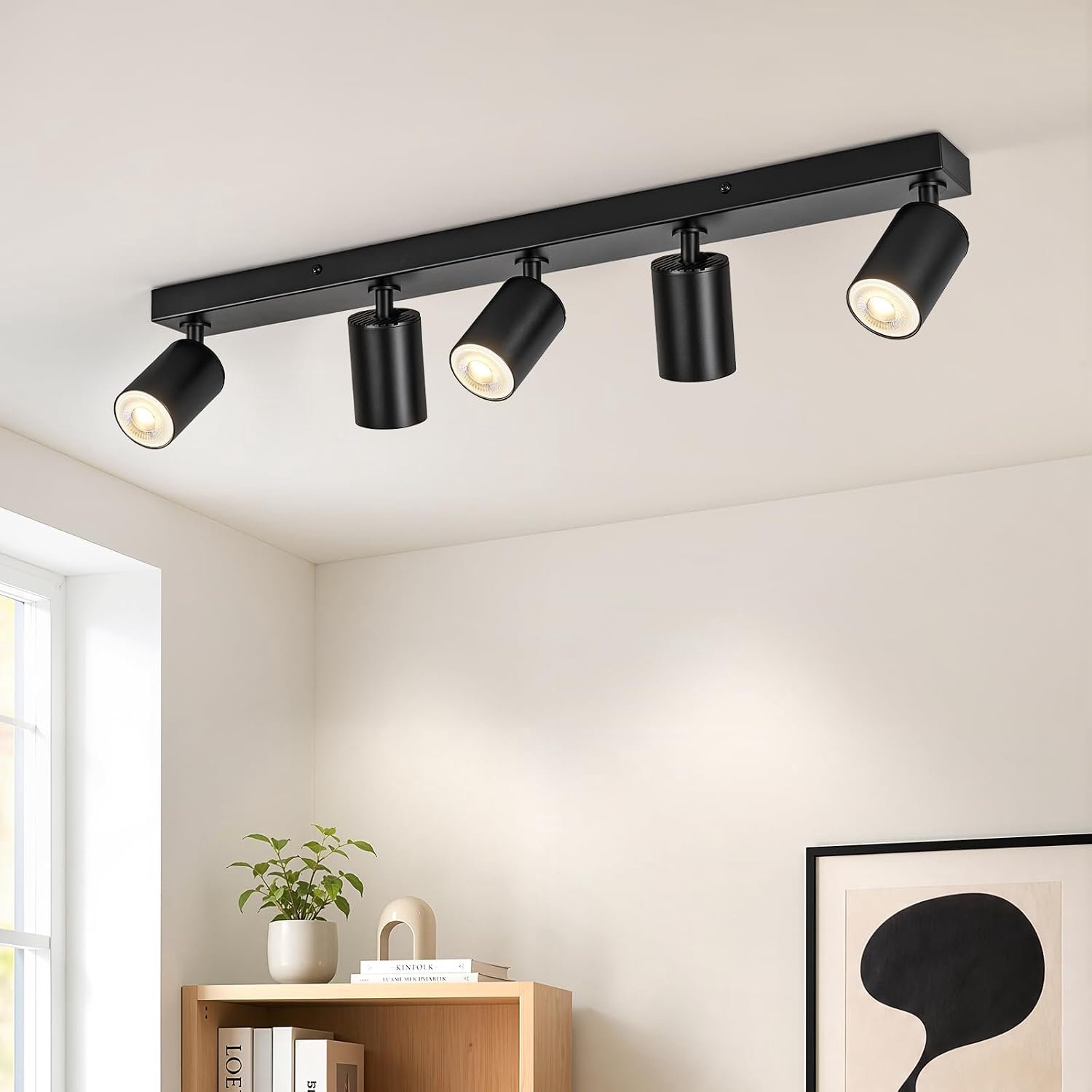 Plafondlamp, 5 spots, draaibaar, GU10, modern, zwart