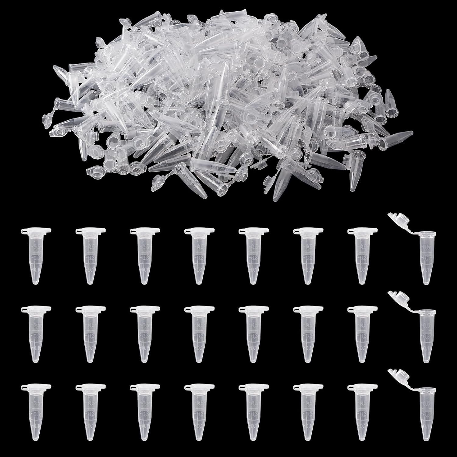 250 Stuks 0.5mL Plastic Centrifugebuisjes met Klikdop, Transparante Centrifugebuisjes, Gegradueerde Microcentrifugebuisjes, voor Laboratoriumgebruik, Conische Bodem