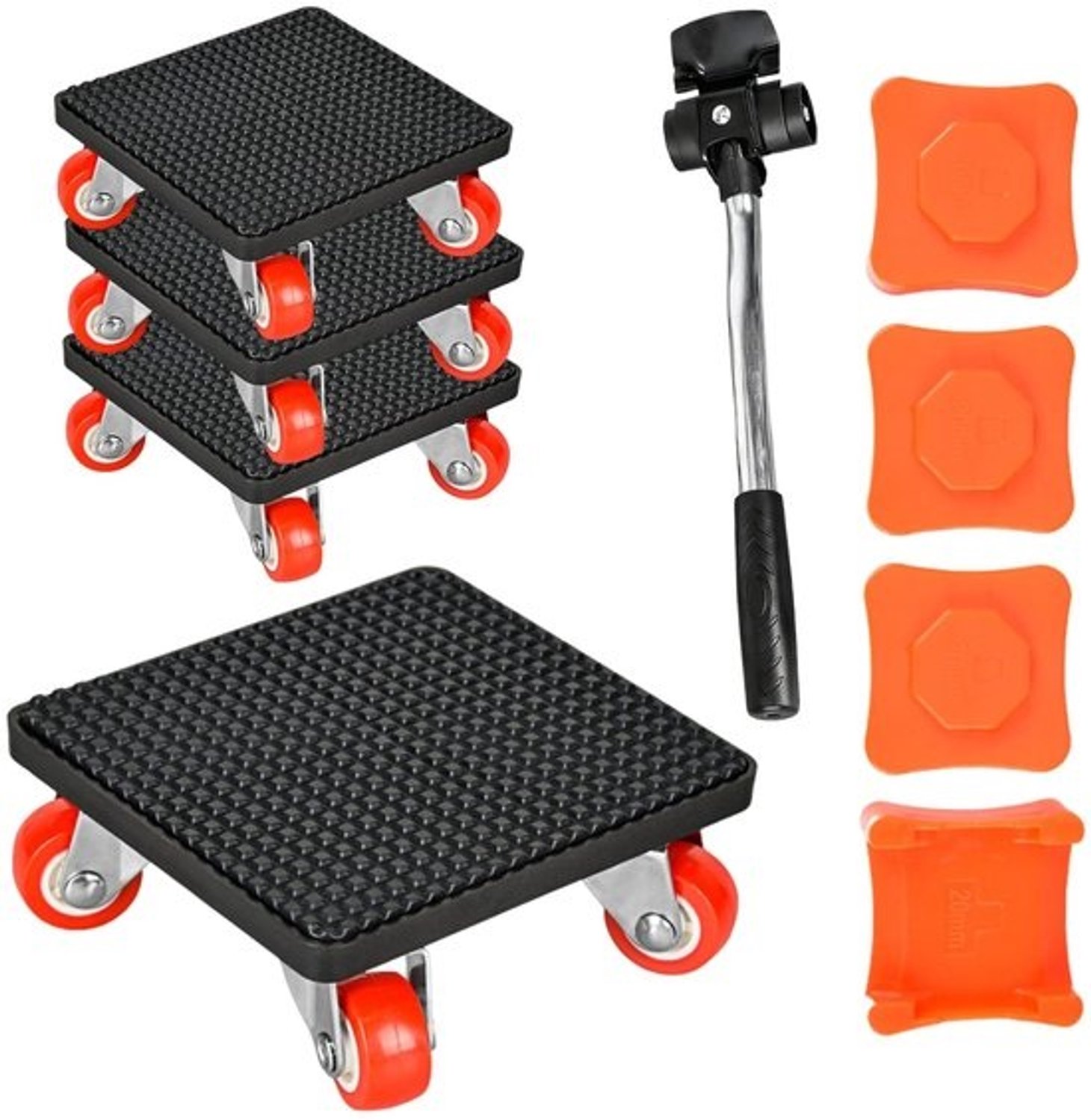 Dailygoods - Meubeltransportrollerset met 9 delen - Lastenlifter - 4 draaibare meubelwielen 360° - Draagvermogen 500 kg - 4 hoogteverstellers - Voor zware meubels