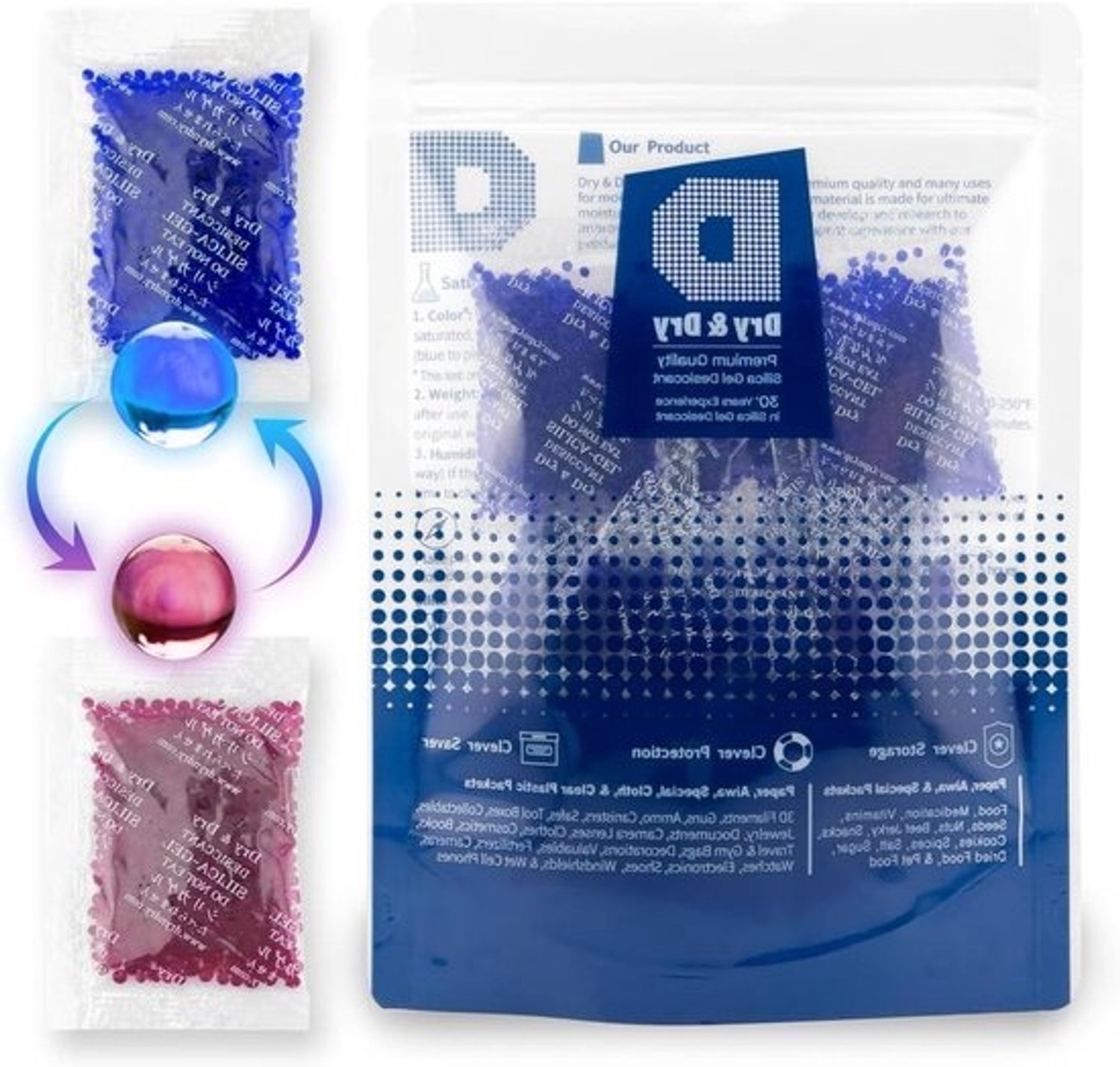 Silicagel-droogmiddel - Vochtabsorberende zakjes - Bescherming bij opslag - Kobaltchloridevrij - 10 gram - Blauw