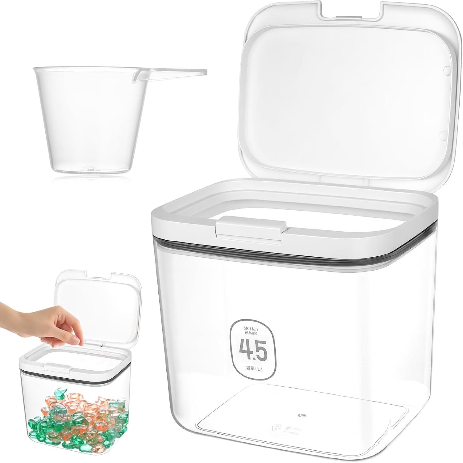 Opslagdoos voor Wasmiddel 4.5L - Dispenser voor Poederwasmiddel, Organisator voor Wasbeads en Huisdierenvoer, Handige Enkele Knop Opslagoplossing