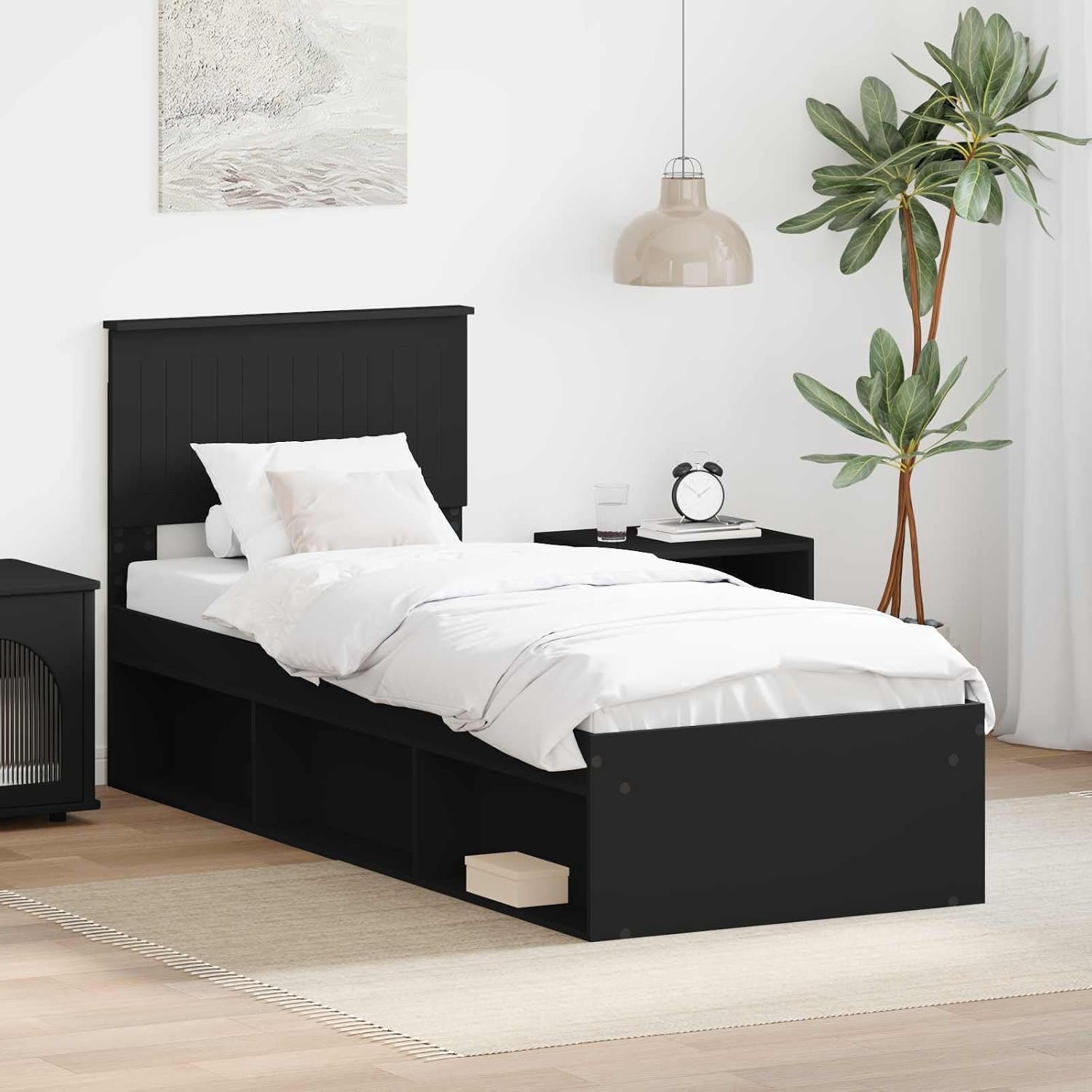 Grenenhout modern minimalistisch bedframe 75 x 190 cm zwart