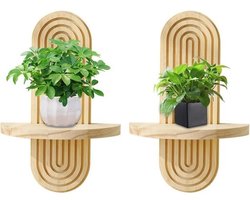 Boho-wandplanken - Set houten planken - Decoratie presenteren - Gebogen massief hout - Set van 2 stuks - Natuurlijk hout