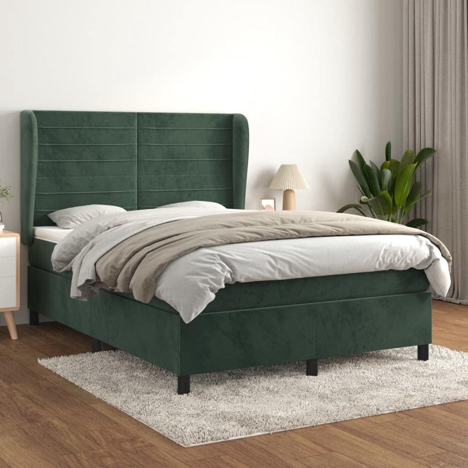 Familiebed, tweepersoonsbed, slaapkamermeubel, boxspringbed met matras, donkergroen, 140x200 cm, fluweel