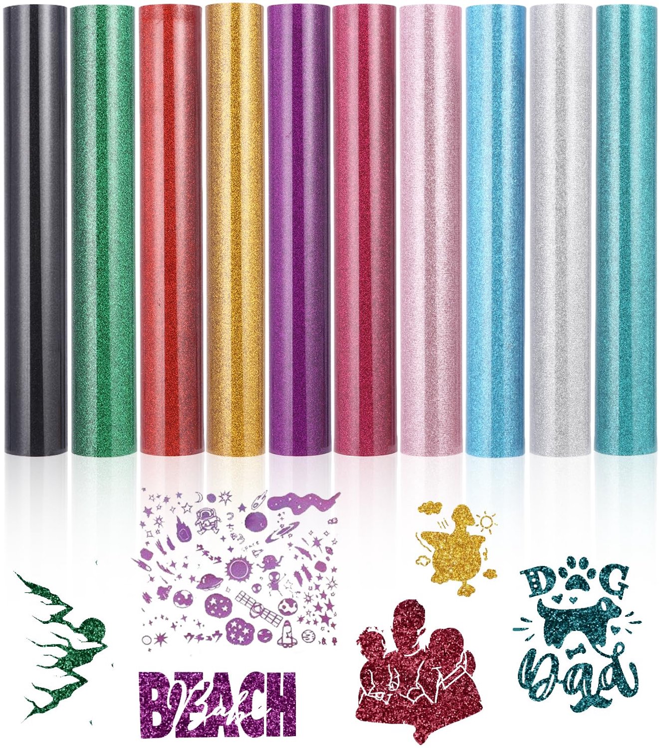 10 stuks Heat Transfer Vinyl PU transferfolie plotter glitter 10 kleuren