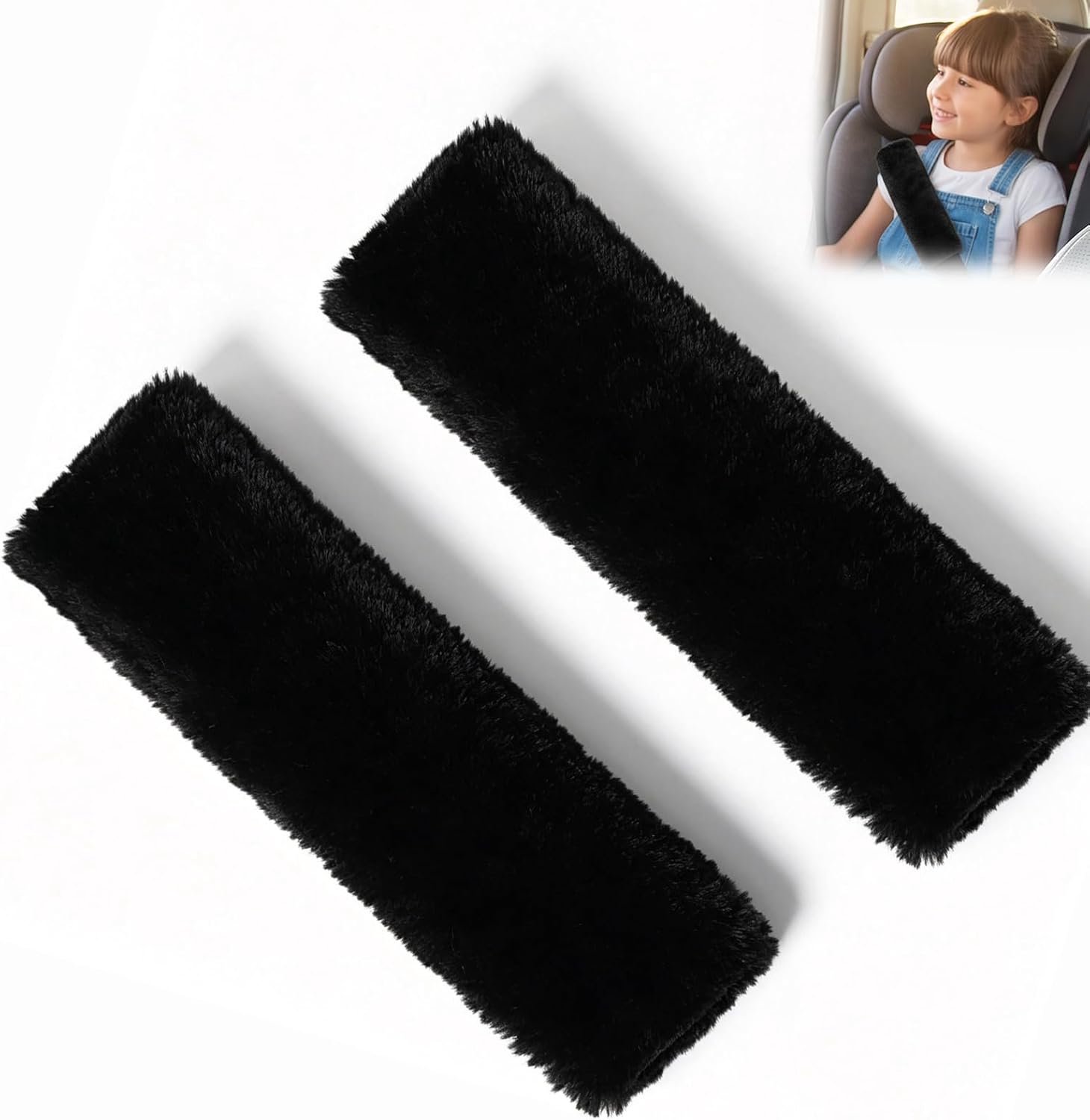 Veiligheidsgordelhoezen 2 stuks - pluche kussentjes - zwart - extra comfort - Vemera