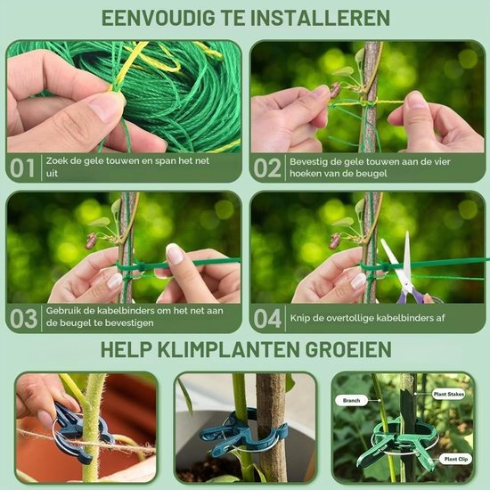 Klimnet voor Klimplanten, 2 m x 5 m, Ondersteuning voor Komkommers, Tomaten en Groenten met 50 Plantbinders en 10 Clips — afbeelding 4