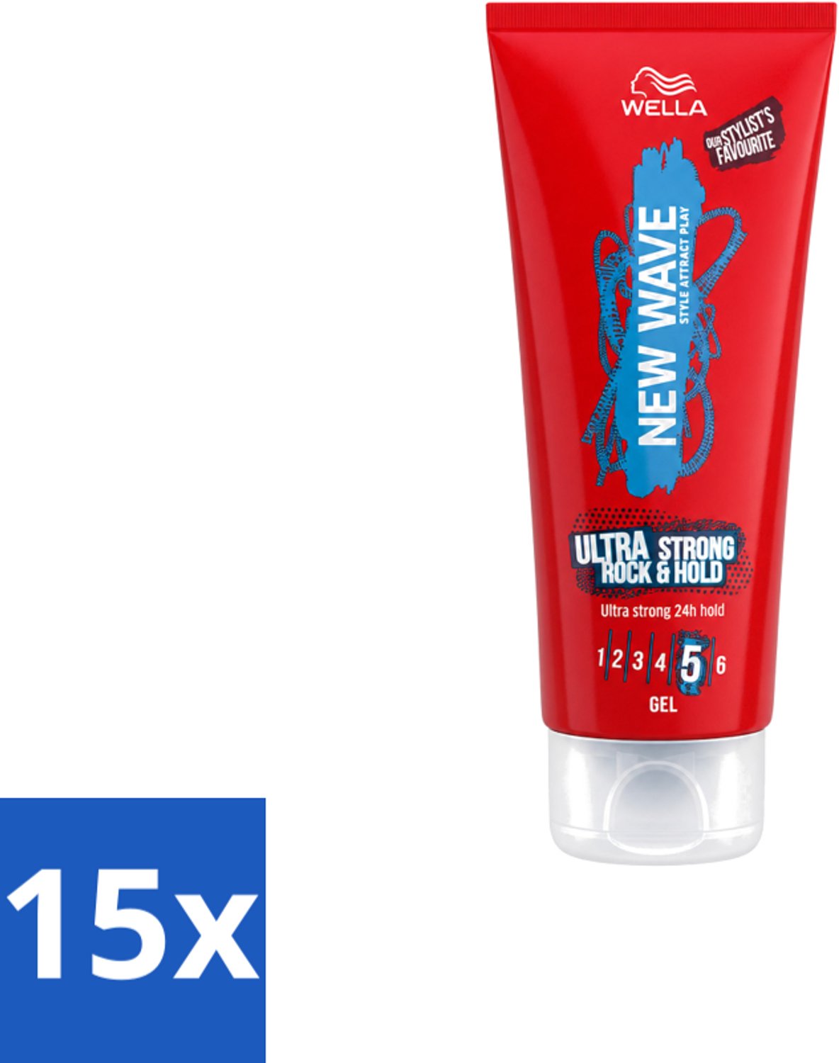 15 x Wella – New Wave Rock’n Hold Ultra Strong – Haargel – 200 ml - Voordeelverpakking - 15 stuks