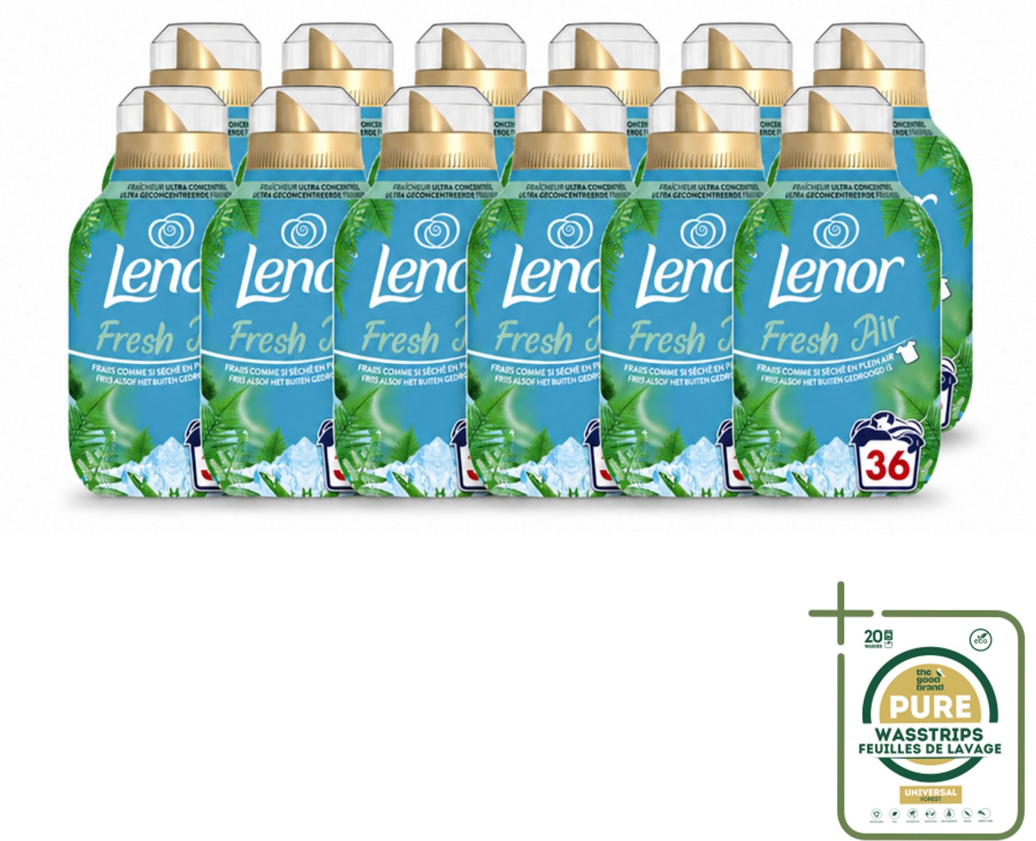 12 x Lenor - Wasverzachter - Fresh Air Noorderlicht - Ultra Geconcentreerd - 36 Wasbeurten - Wasstrips - Wasverzachter - Wasverzachter Frisheid - Wasverzachter Citrus - Wasverzachter Zeelucht - Wasverzachter Buiten
