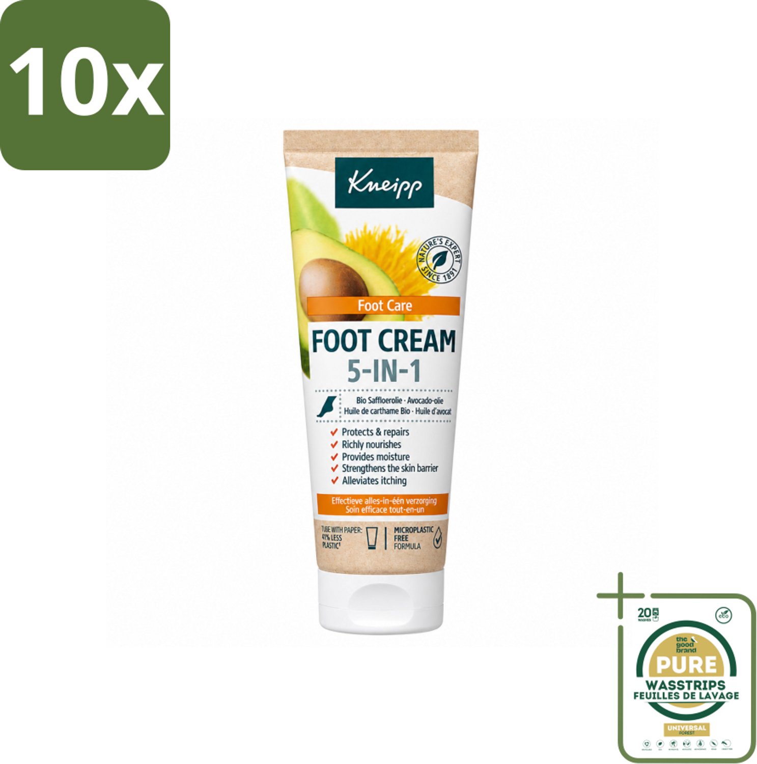 10 x Kneipp - Voetcrème 5‑in‑1 - Verlicht jeuk, hydrateert & herstelt - 75 ml - Wasstrips - Voetcrème - Voetverzorging - Voeten Hydrateren - Jeuk Verlichten - Voeten Herstellen