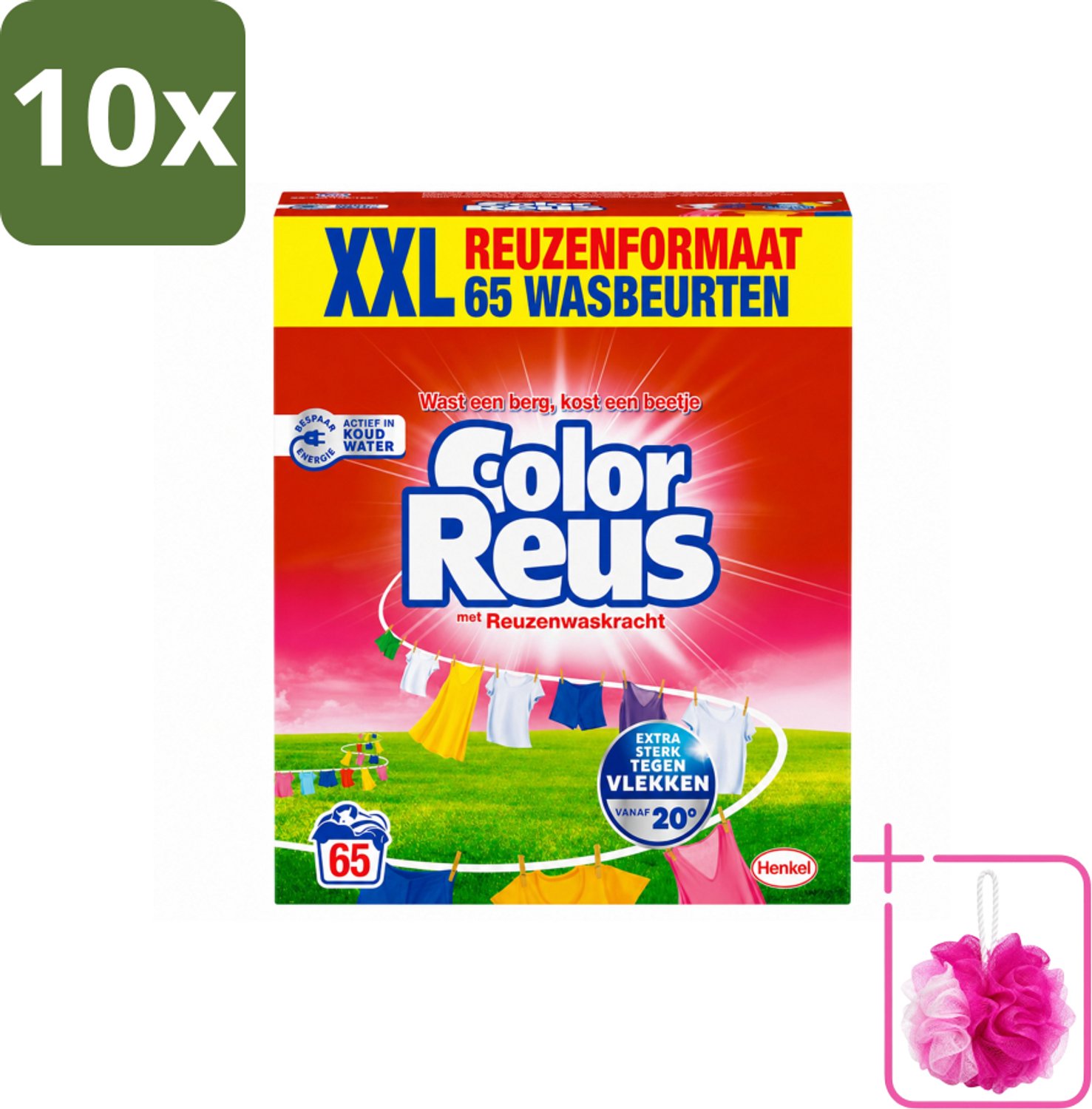 10 x Color Reus - Waspoeder - Gekleurde Was - 65 Wasbeurten - Bulkverpakking - Kleurbehoud - Douchemop - Waspoeder