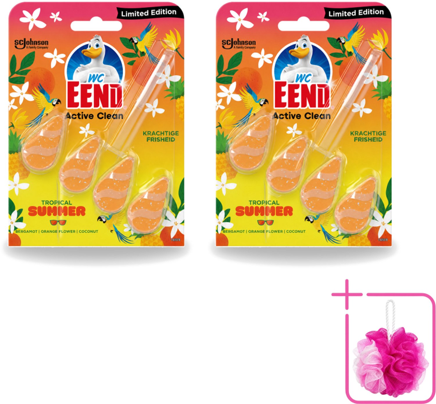 2 x WC Eend - Active Clean Tropical Summer - Toiletblok - Zomerse Frisheid - 38 gr - Bulkverpakking - WC Eend - Douchemop - Toiletblok