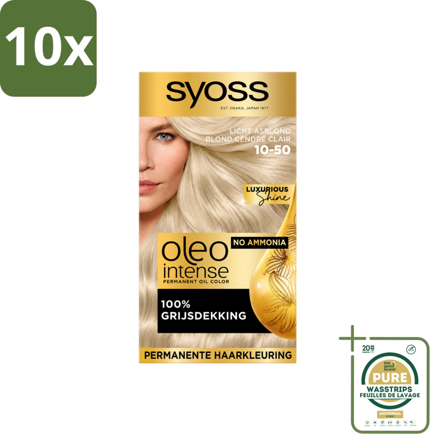 10 x SYOSS - Oleo Intense 10-50 - Haarverf - Permanente Haarkleuring - Licht Asblond - Langdurige Kleur - Wasstrips - Haarverf - Licht Asblond - Permanente Haarkleuring - Olie-formule - Haarverf Zonder Ammoniak