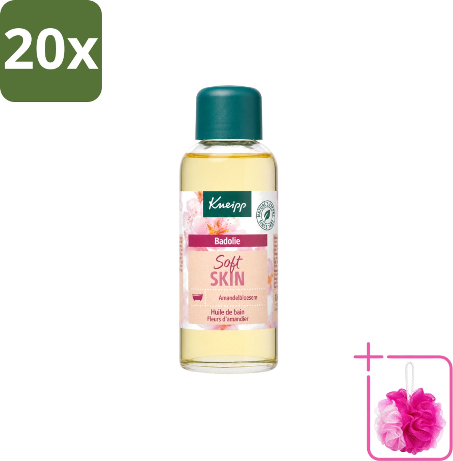 20 x Kneipp - Badolie - Amandelbloesem - Voor droge en gevoelige huid - 100 ml - Bulkverpakking - Badolie - Douchemop - Droge huid