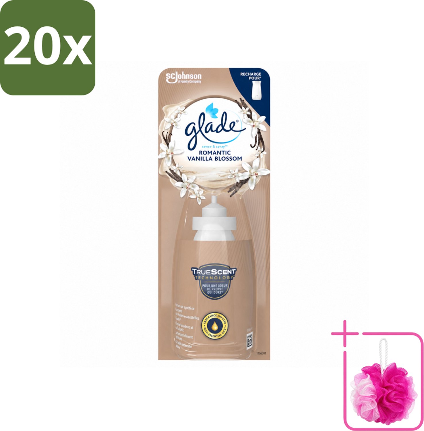 20 x Glade - Sense & Spray - Romantic Vanillebloesem - 18 ml - Bulkverpakking - Romantische geur - Douchemop - Geurafgifte
