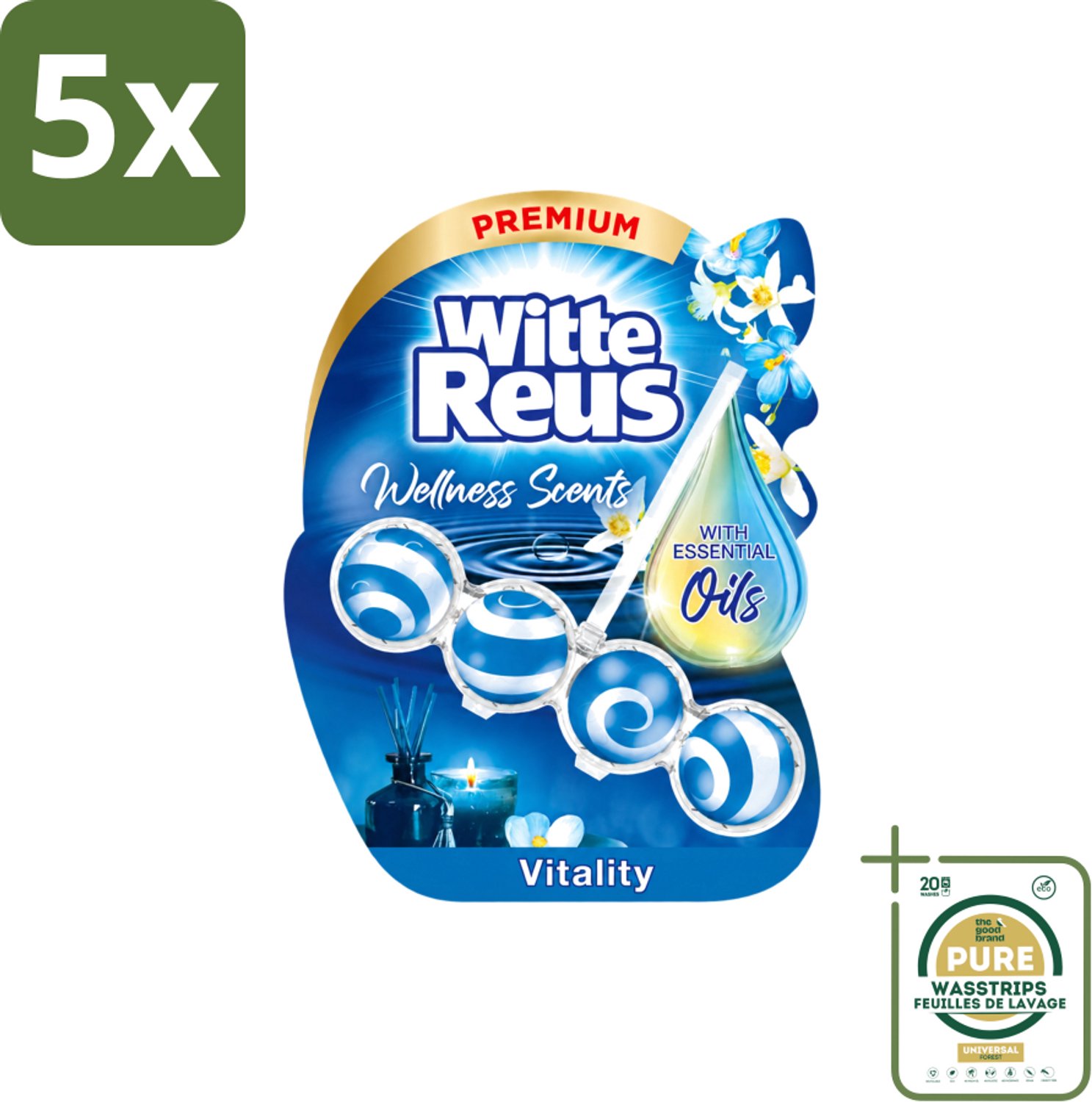5 x Witte Reus - Wellness Scents Toiletblok - Vitality - 1 Toiletblok - Wasstrips - Toiletblok - Reiniging - Geur - Wellness - Anti-kalk
