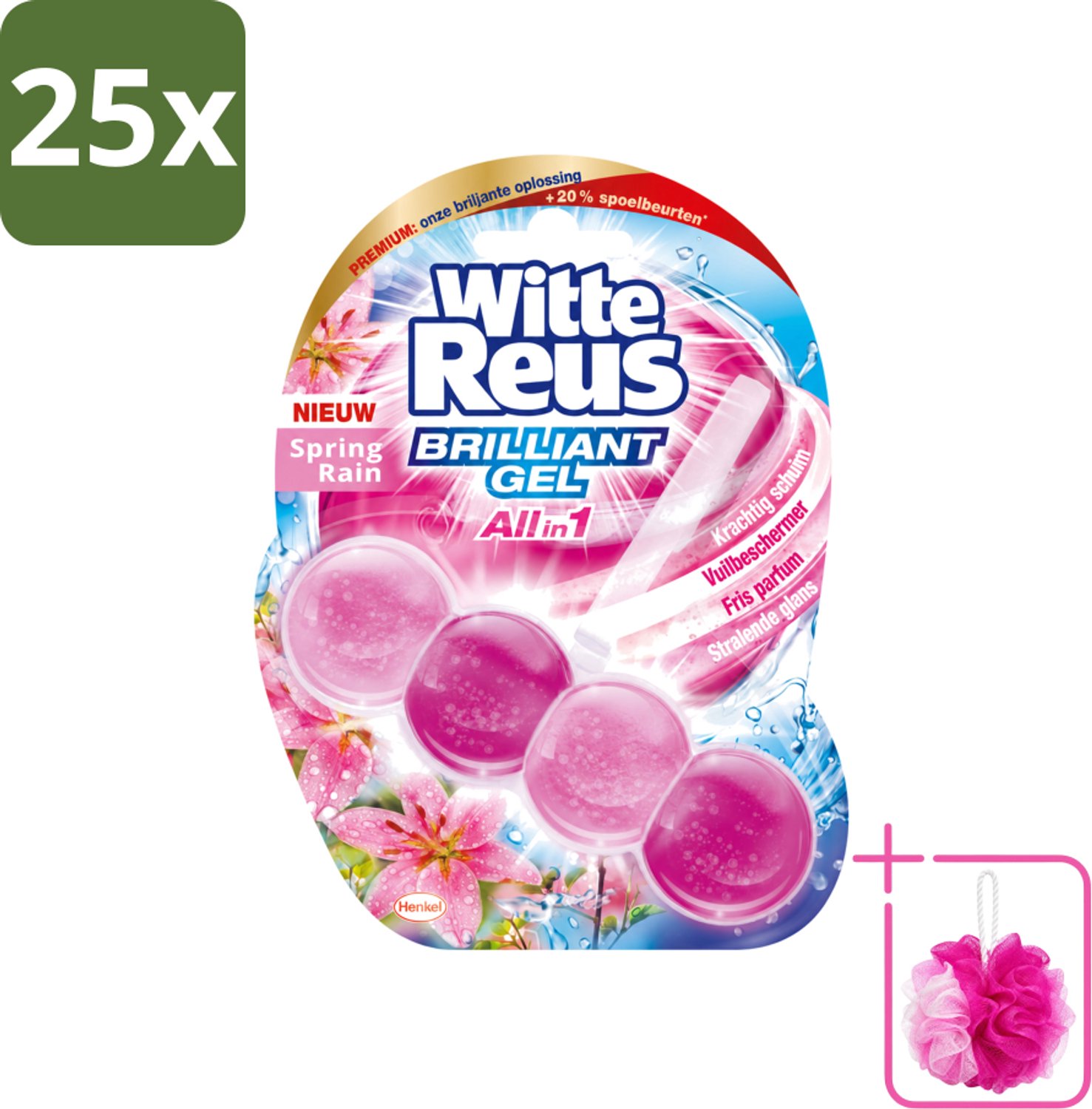 25 x Witte Reus - Toiletblok Brilliant Gel - Spring Rain - 1 Toiletblok - Bulkverpakking - Toiletgel - Douchemop - Reinigingsgel