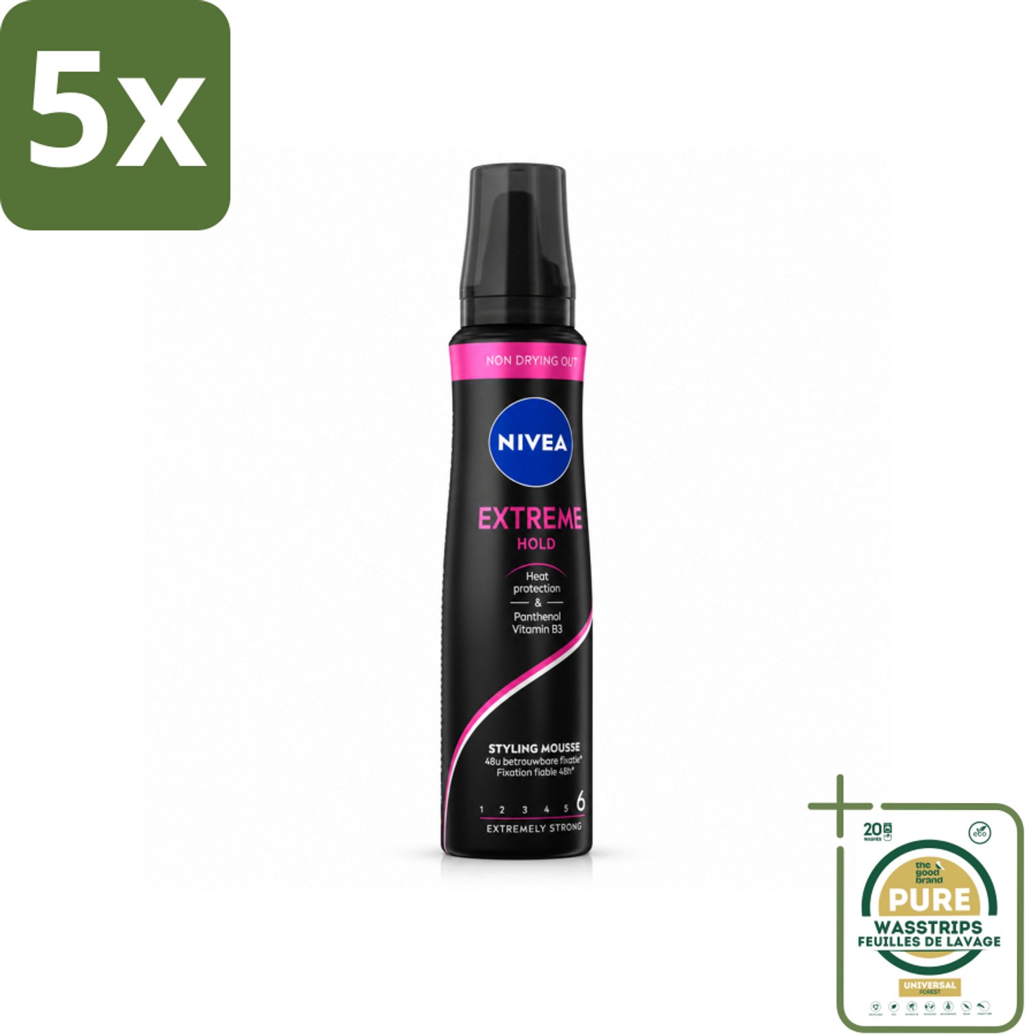 5 x NIVEA - Haarschuim - Extreme Stevigheid - 48 Uur Lang Bescherming - 150 ml - Wasstrips - Haarmousse Extreme Stevigheid - Haarmousse 48 Uur - Haarmousse Met Panthenol - Haarmousse Met Vitamine B3 - Haarmousse Zonder Siliconen