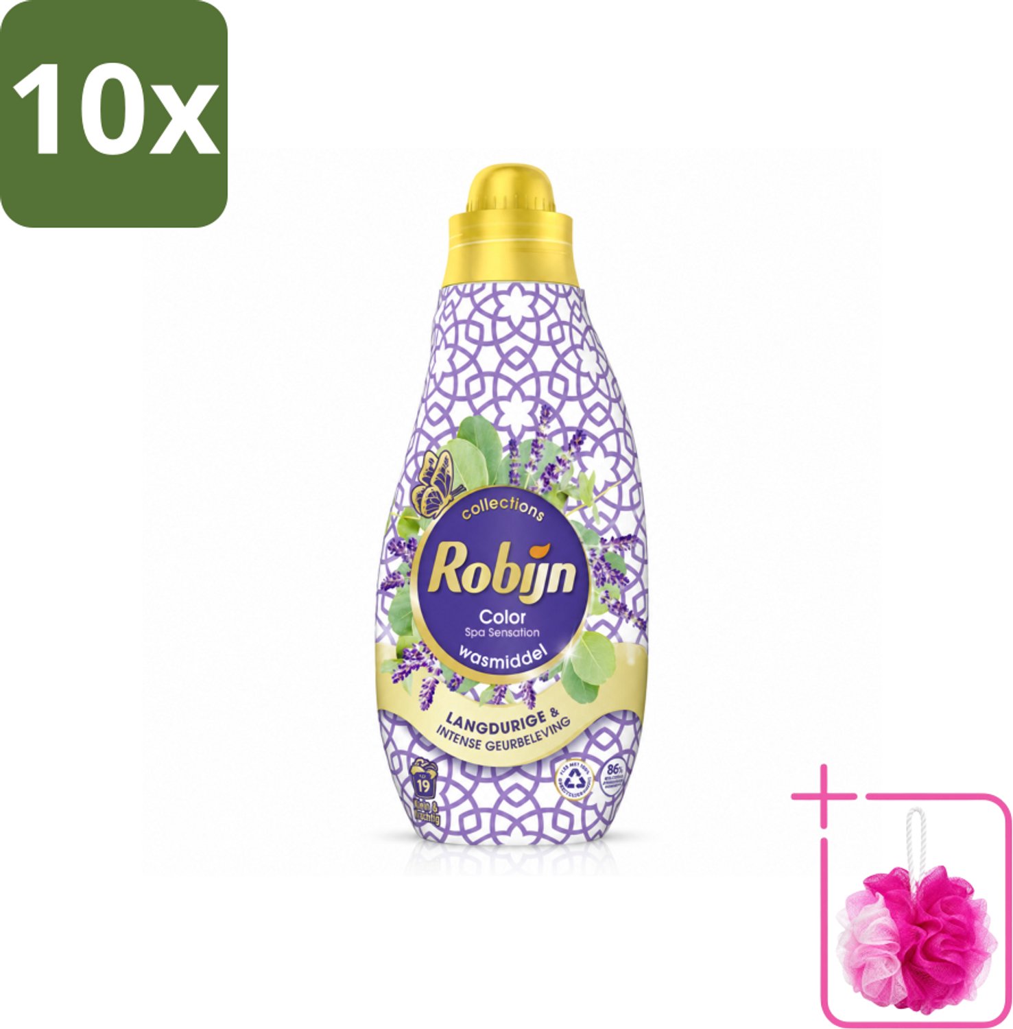 10 x Robijn - Klein & Krachtig Spa Sensation - Vloeibaar Wasmiddel - 19 Wasbeurten - 665 ml - Bulkverpakking - Wasmiddel - Douchemop - Spa Geur
