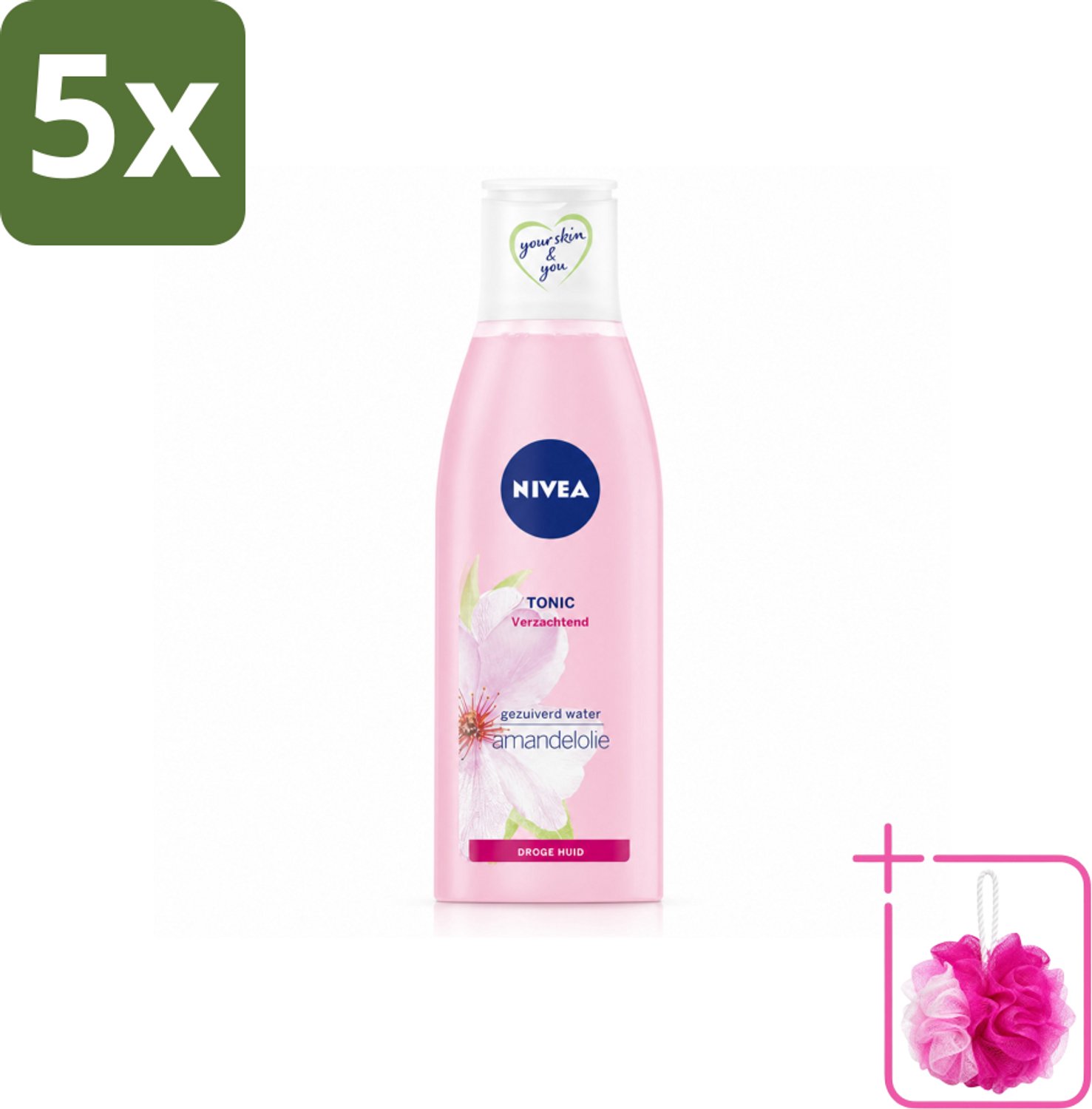 5 x NIVEA - Gezichtstonic - Essentials Verzachtende Tonic - Voor droge & gevoelige huid - Met Amandelolie & Hydramine - 200 ml - Bulkverpakking - Gezichtstonic - Douchemop - Droge huid