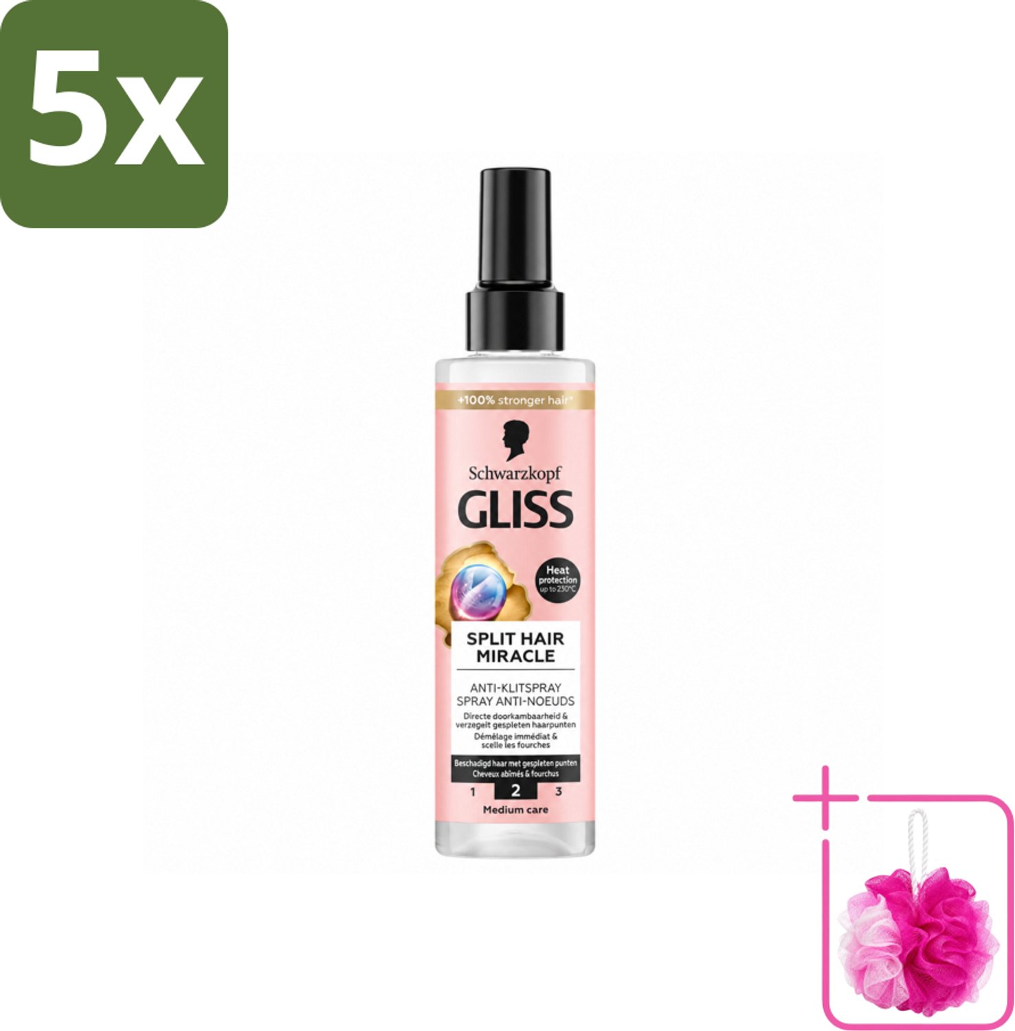 5 x Gliss - Split End Anti-Klit Spray - Tegen Gespleten Haarpunten - 200 ml - Bulkverpakking - Haarsplitting - Douchemop - Klitten