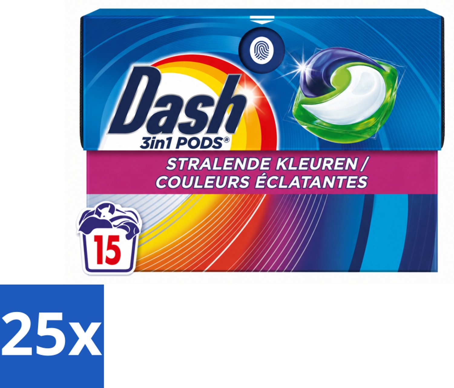 25 x Dash – Wasmiddelcapsules – 3in1 Pods Stralende Kleuren – 15 capsules - Voordeelverpakking - 25 stuks
