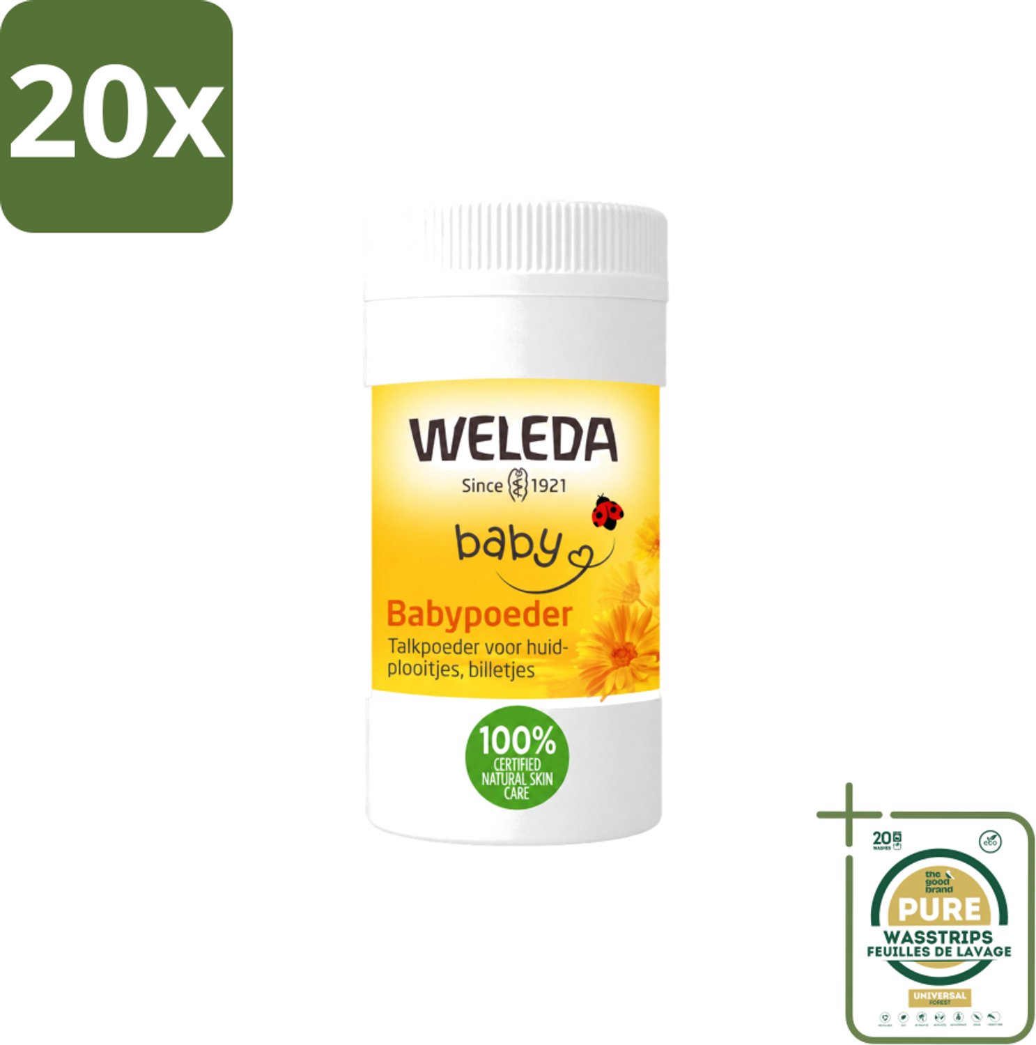 20 x WELEDA - Babypoeder - Baby & Kind Calendula - 20 g - Wasstrips - Babyhuid Verzorging - Babyhuid Poeder - Calendula Poeder - Natuurlijke Babyhuid Verzorging - Babyhuid Absorberen
