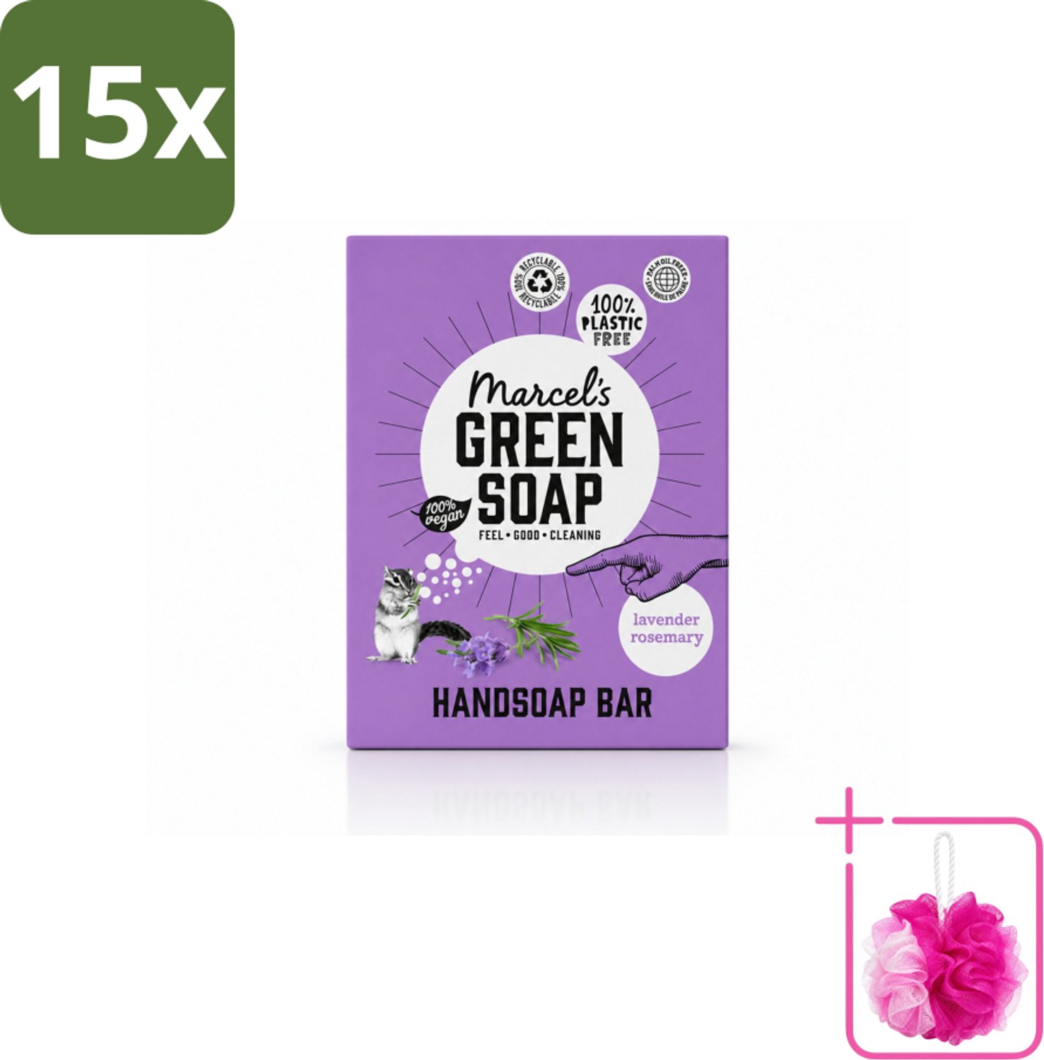 15 x Marcel's Green Soap - Handzeep Bar - Lavendel & Rozemarijn - Zachte verzorging - 90 gr - Bulkverpakking - Handzeep bar - Douchemop - Natuurlijke handzeep