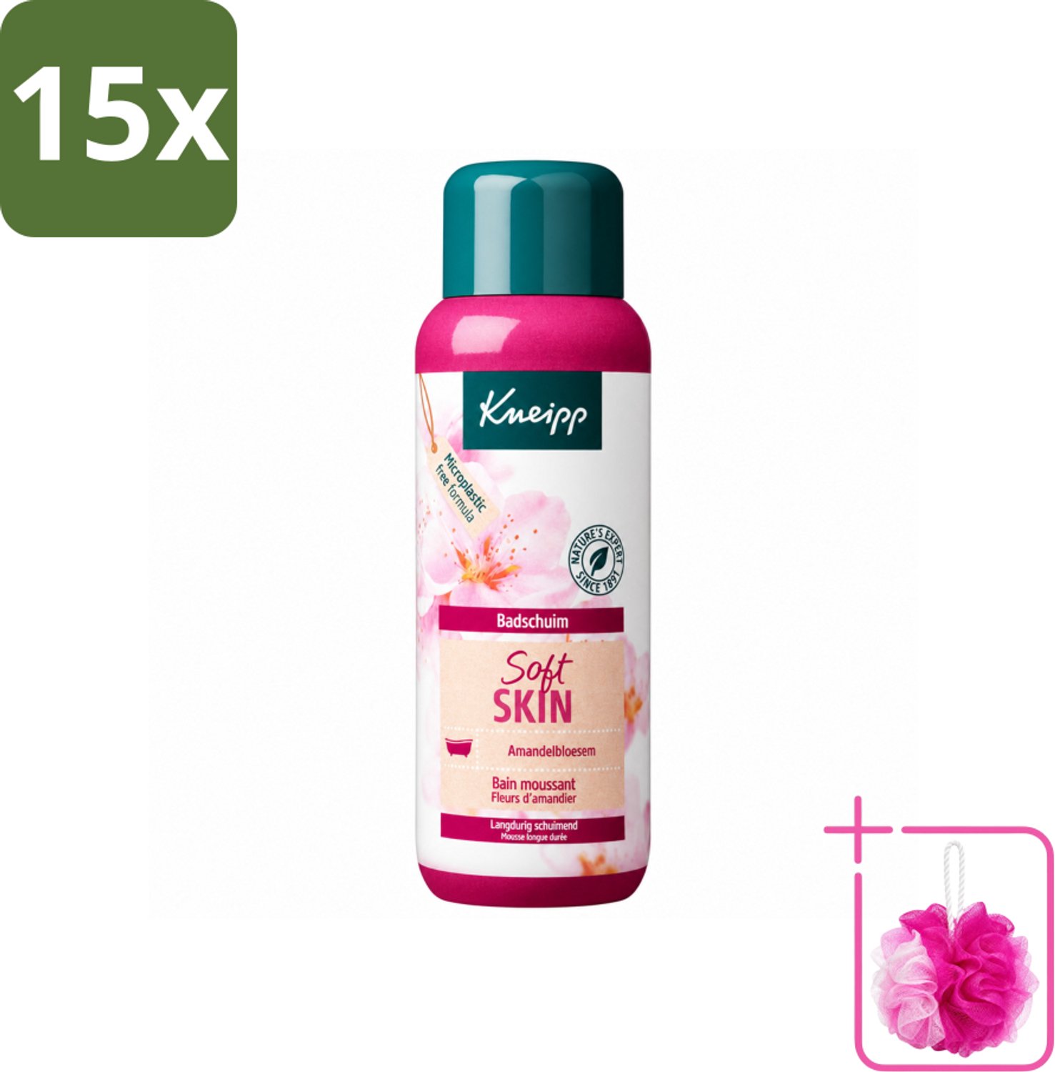 15 x Kneipp - Badschuim - Amandelbloesem - Voor droge en gevoelige huid - 400 ml - Bulkverpakking - Badshuid - Douchemop - Droge huid