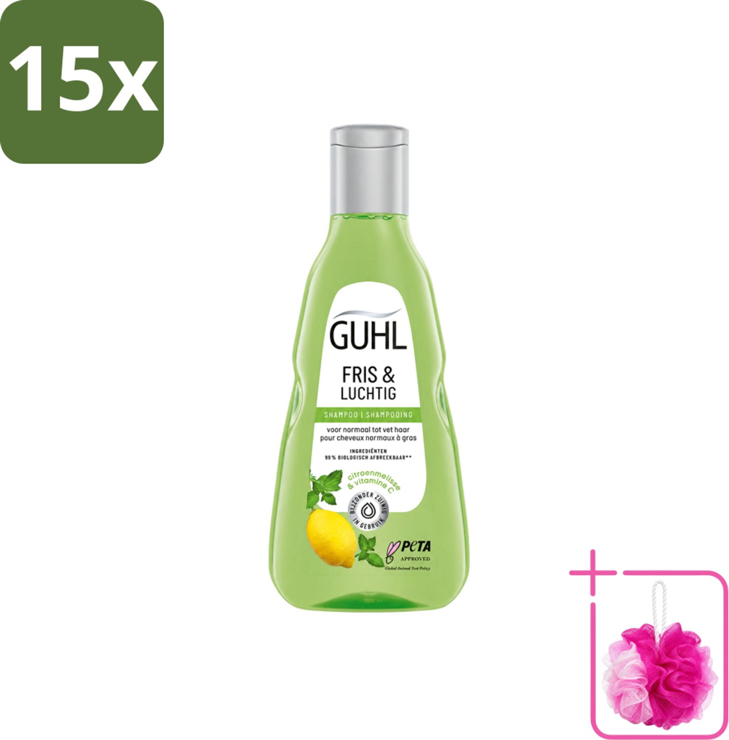 15 x Guhl - Shampoo - Fris & Luchtig - 250 ml - Bulkverpakking - Fris haar - Douchemop - Luchtig haar
