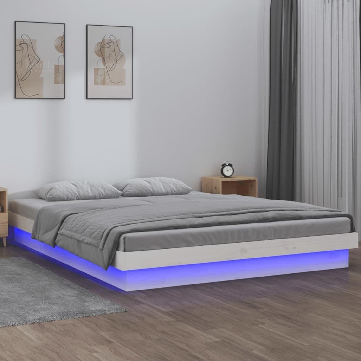 Bed tweepersoonsbed massief houten bed met LED's wit 180x200 cm 6FT Super King Geschikt voor familiekamers