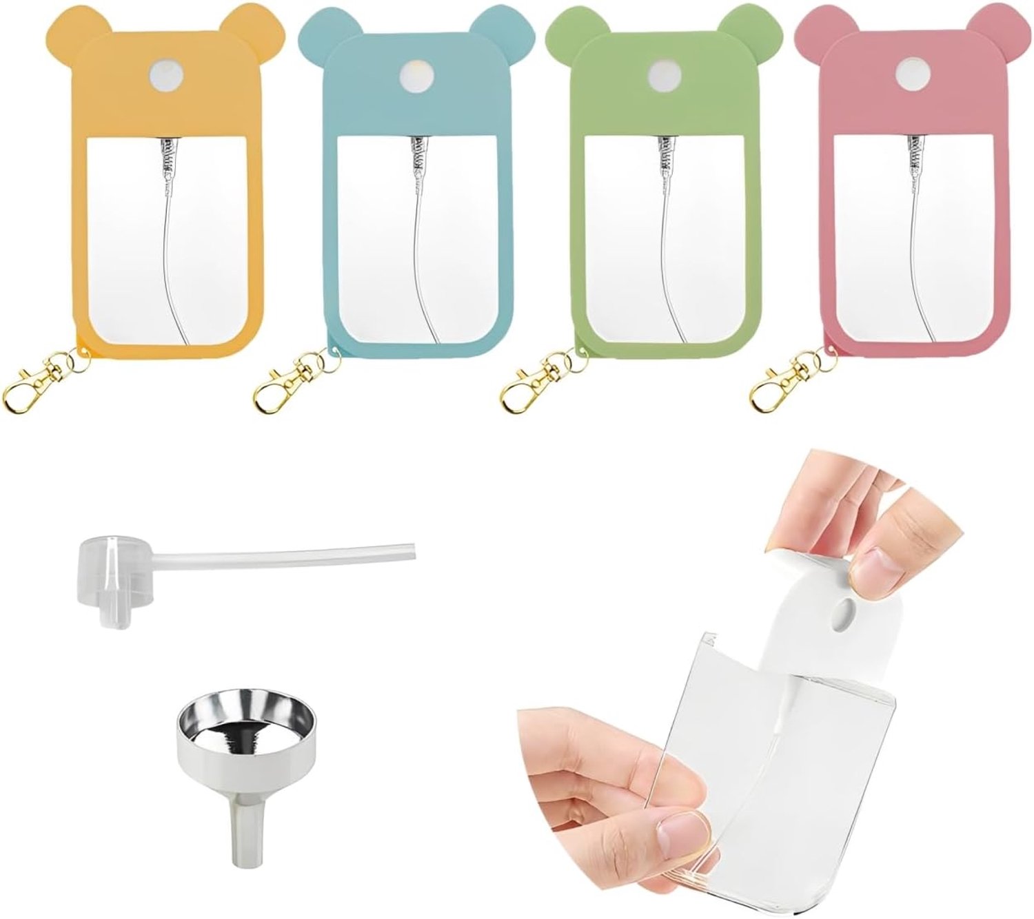 Set van 4 herbruikbare draagbare spuitflessen van 50 ml (met haken en siliconen beschermhoes), inclusief navulmondstuk - Homevero