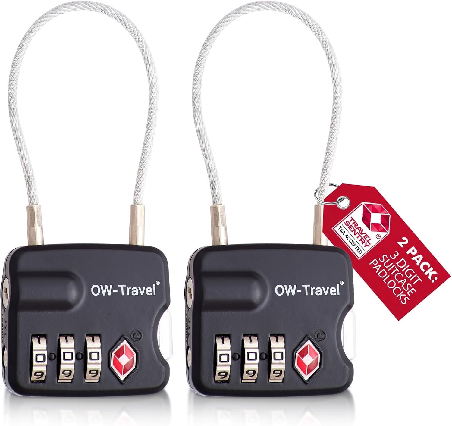 Merkloos 3-Cijferig TSA Kabel Slot voor Koffers & Bagage (2-Pack)