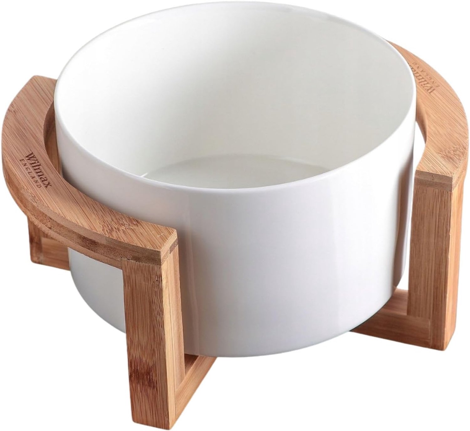 Wilmax Schaal 20 cm Wit Porselein met Bamboestandaard Set