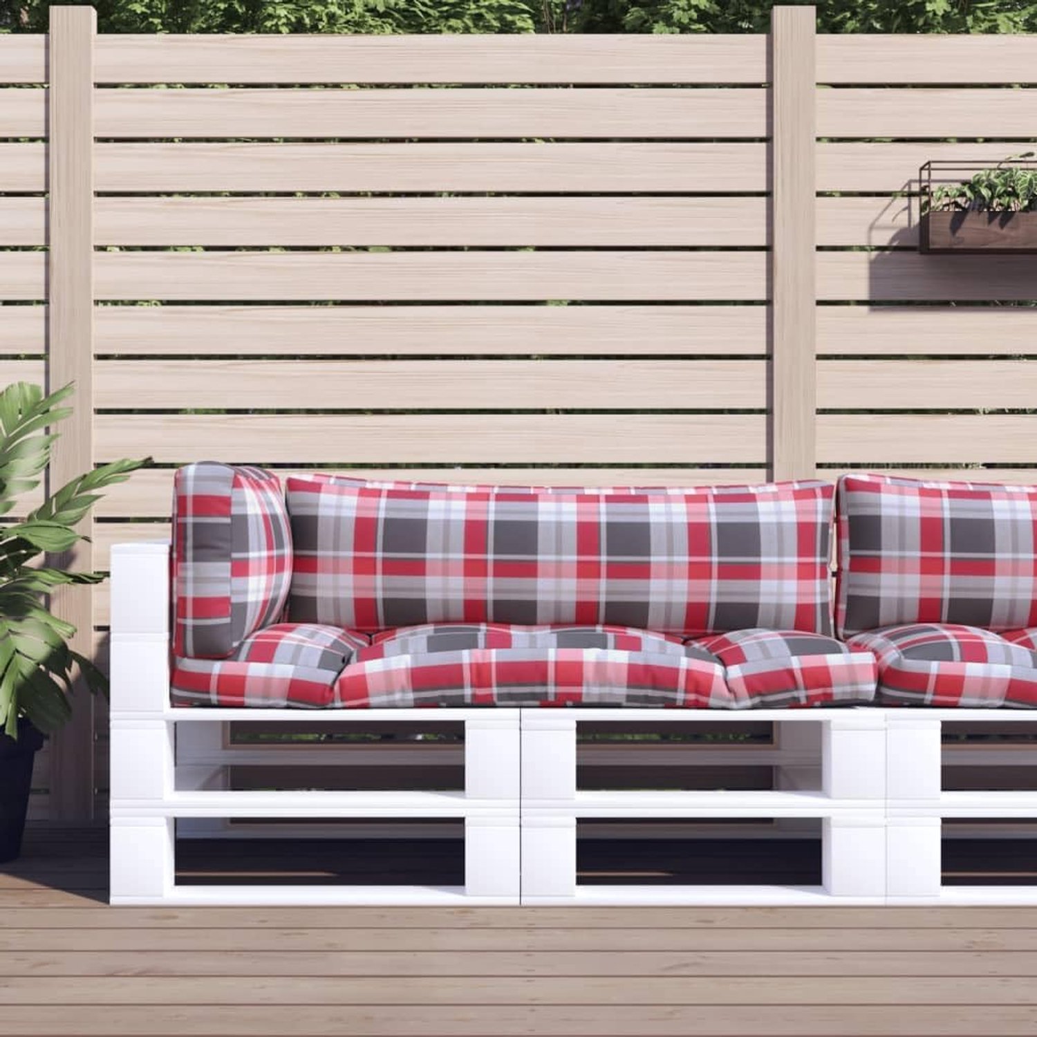 3-delig rood ruitpatroon stof – comfortabel outdoor zitkussen van polyester met holle vezelvulling voor tuinmeubelen, krukken en poefs