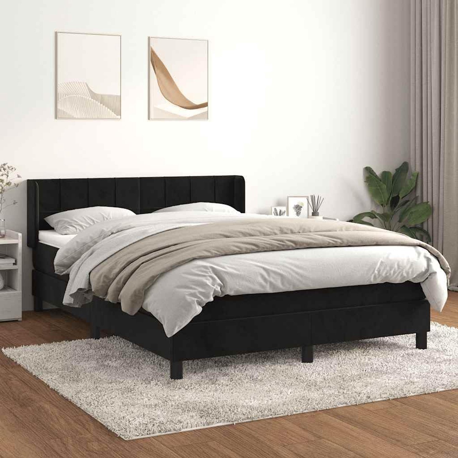 Pocketvering boxspringbed verstelbaar hoofdbord zwart 140x190 cm