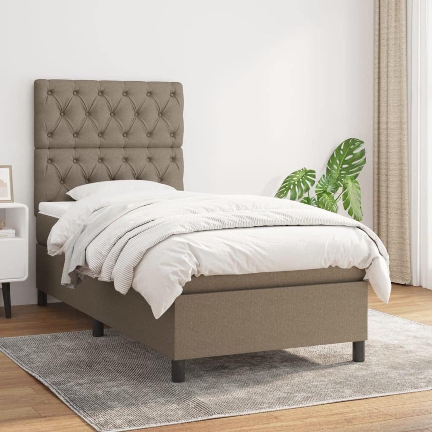 Stof Verstelbaar hoofdbord Pocketvering matras Taupe 80x200 cm