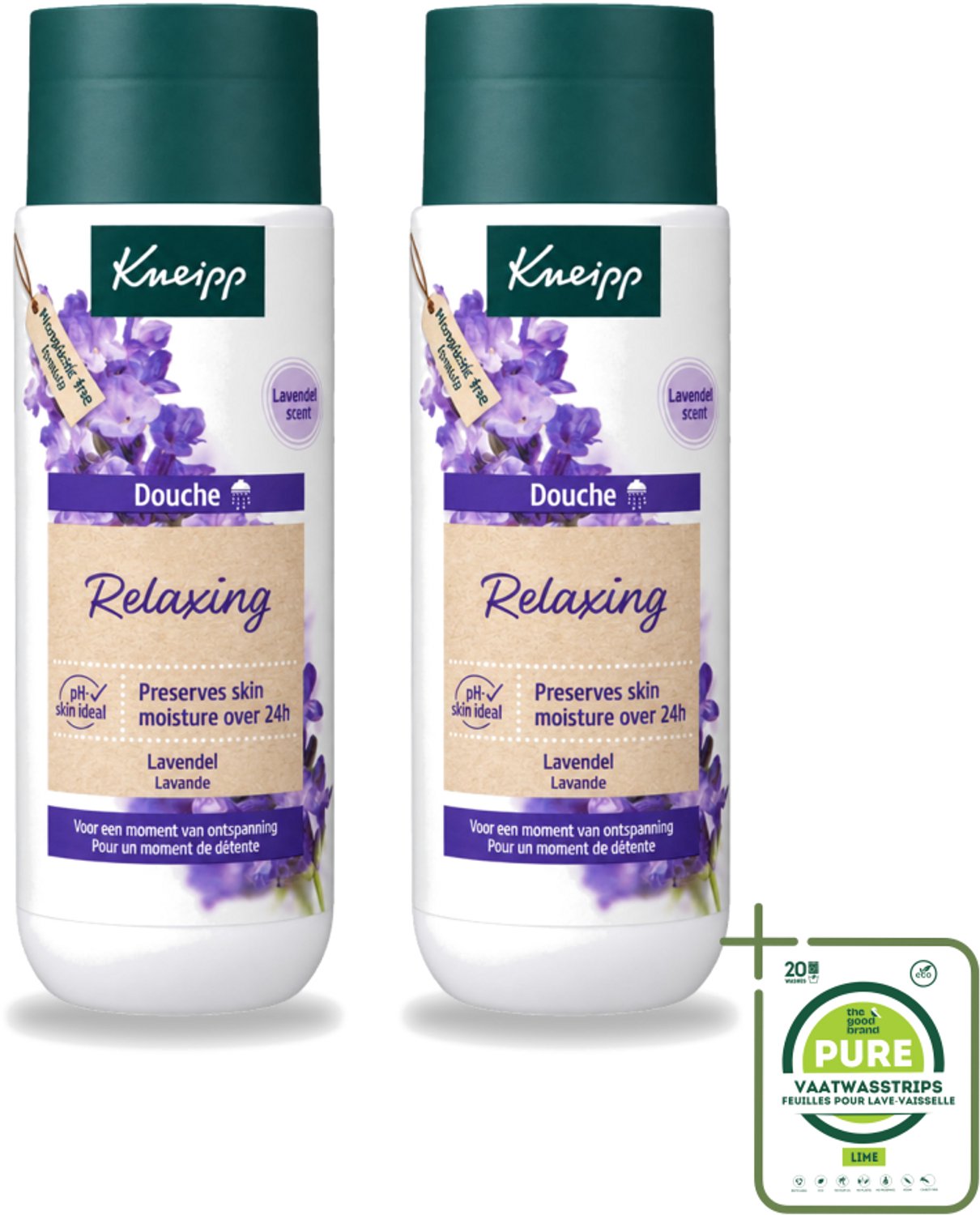 2 x Kneipp - Douchegel - Relaxing - Ontspannende Geur - 200 ml - Grootverpakking - Vaatwasstrips - Douchegel Ontspanning - Ontspannende Geur - Natuurlijke Lavendelolie - Huid Verzorging - Stress Verlichten