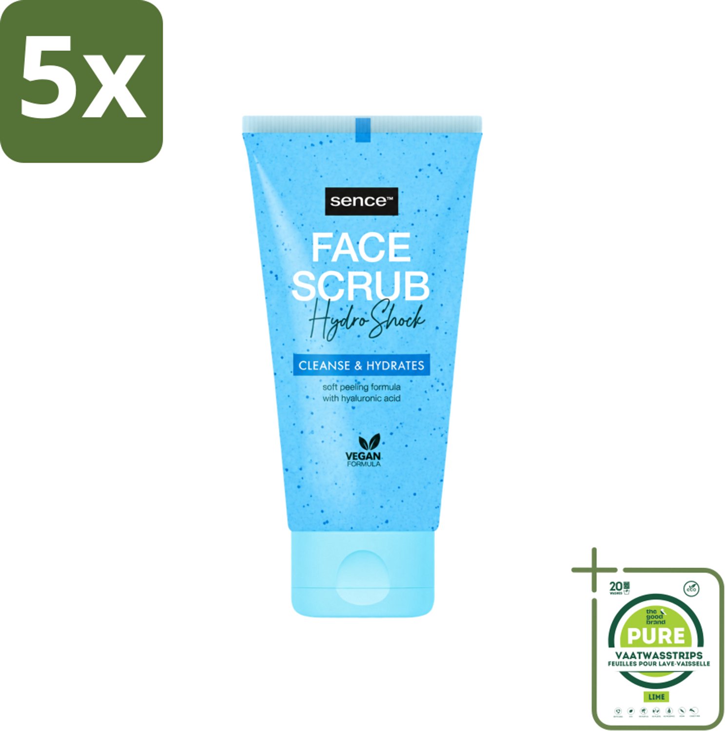 5 x Sence - Alle Huidtypes - Gezichtsscrub - Exfoliërend - 150 ml - Grootverpakking - Vaatwasstrips - Gezichtsscrub - Exfoliëren - Huidverzorging - Huidscrub - Huidverzorging Voor Alle Huidtypes