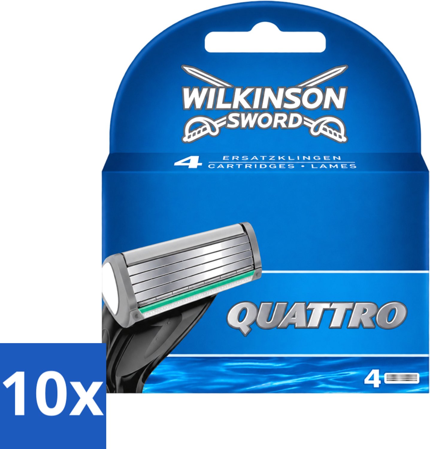 10 x Wilkinson - Navulmesjes Quattro - Met Precisietrimmer - 4 scheermesjes - Voordeelverpakking - 10 stuks