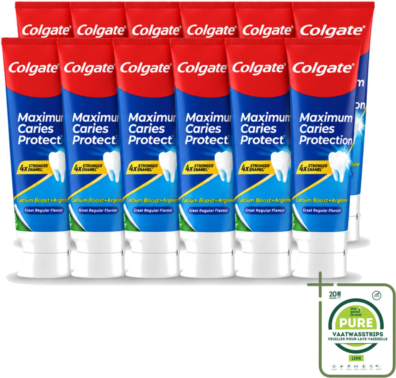 12 x Colgate - Carries Protection - Met Calcium - Tandpasta - 75ml - Grootverpakking - Vaatwasstrips - Tandpasta Tegen Gaatjes - Tandbederf Bescherming - Calcium En Fluoride - Tanden Versterken - Frisse Adem