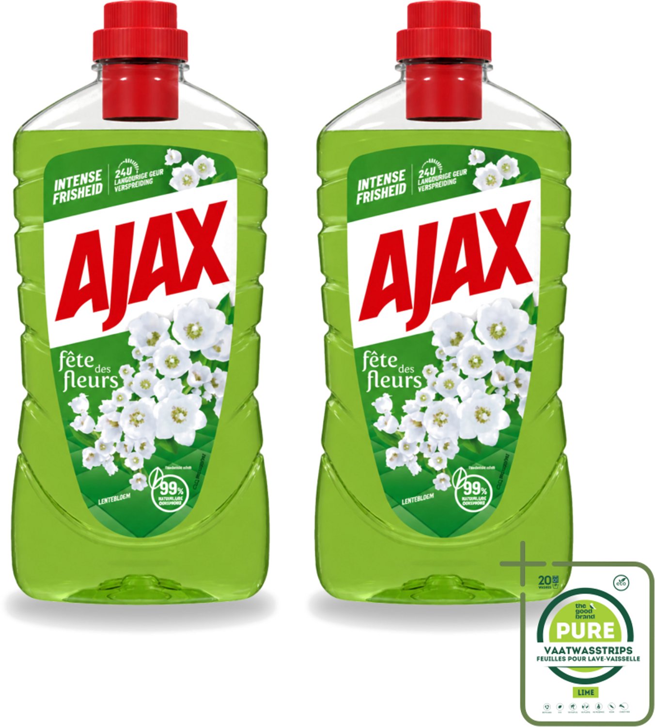 2 x Ajax - Allesreiniger - Fête des Fleurs - Lentebloem - Met Essentiële Oliën - 1 L - Grootverpakking - Vaatwasstrips - Allesreiniger - Natuurlijke Reiniger - Frisse Geur - Reinigingskracht - Lentebloem
