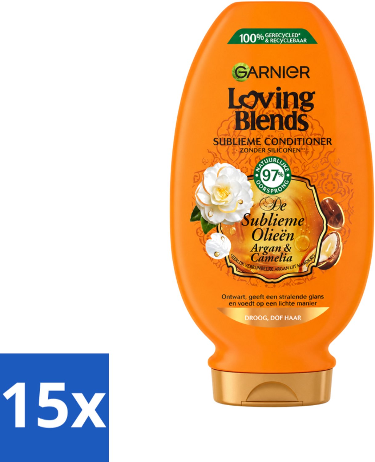15 x Garnier - Loving Blends - Conditioner - Argan & Cameliaolie - Droog & Dof Haar - 250 ml - Voordeelverpakking - 15 stuks