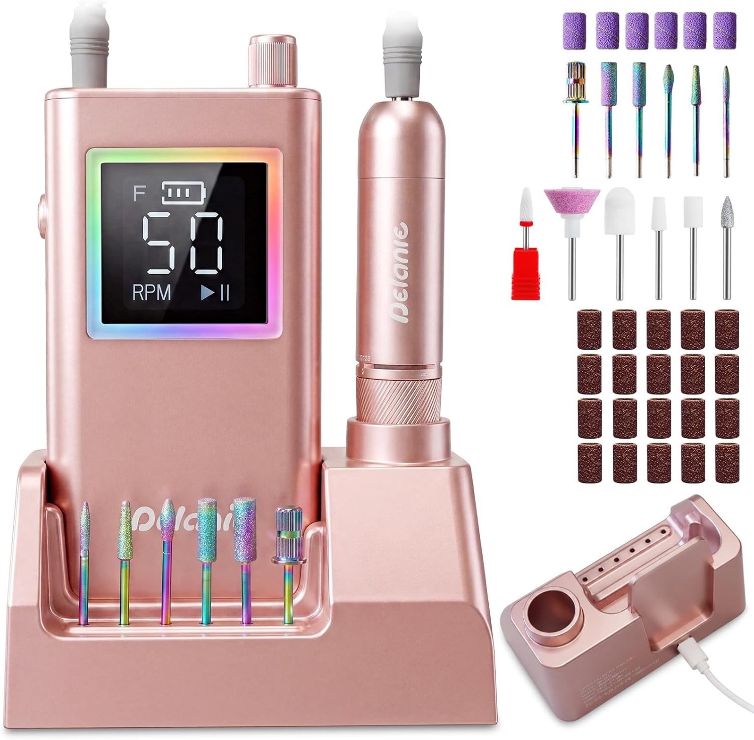 Professionele Elektrische Vijl voor Nagels met 50.000 RPM, Draadloos en Oplaadbaar, Ideaal voor Acryl Nagels, 10 Uur Accuduur, Pauzefunctie en 12 Opzetstukken