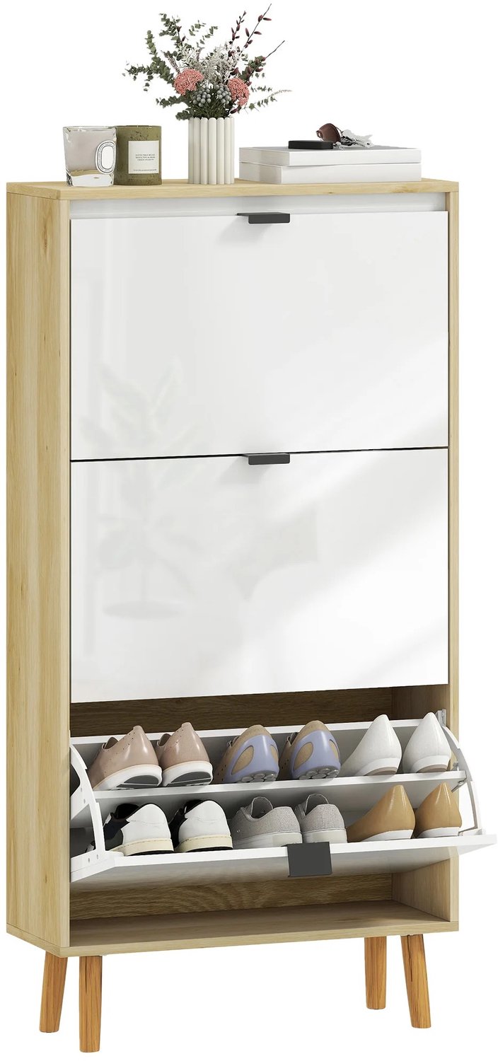 Prime Home Schoenenkast - Schoenenkast met deuren - Schoenenruimte - 3 planken - Hogere laden - Smal - Hoogglans - Voor 18 paar - 60 x 24 x 127cm - Wit