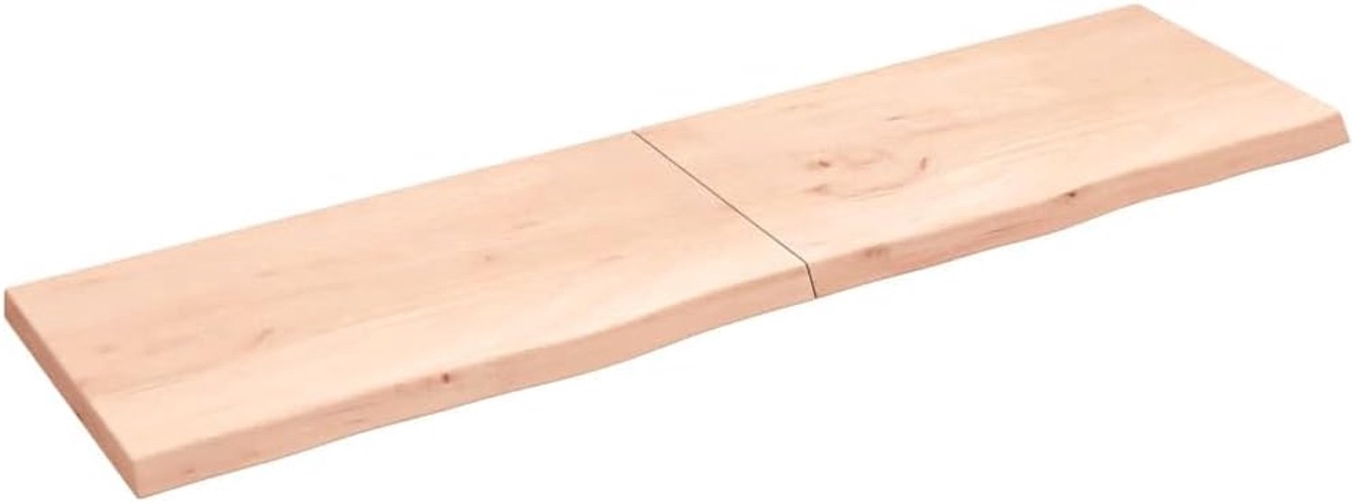 Opbergplank, wandplank voor badkamer, keuken, 220 x 60 x (2-6) cm, massief hout, eiken, onbehandeld