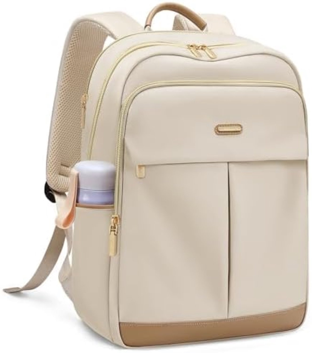Nazik Living Laptoprugzak 16 inch voor dames – Beige werktas met laptopvak en trolleyband
